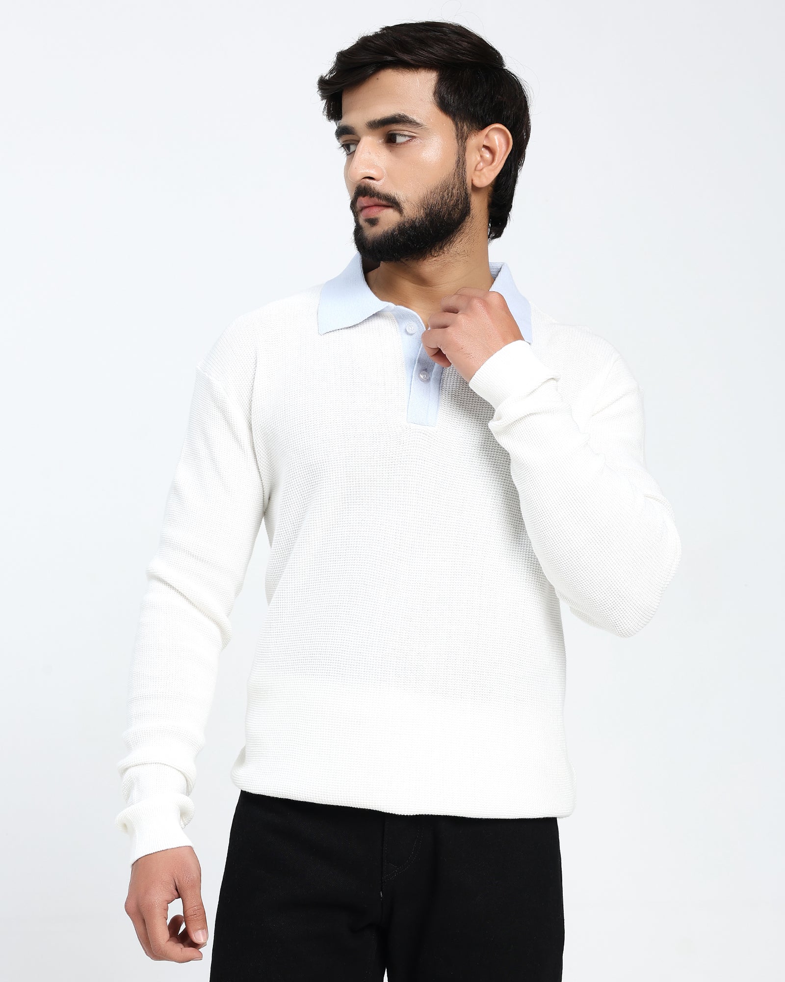 Surgelane Contrast Collar Knit Polo white