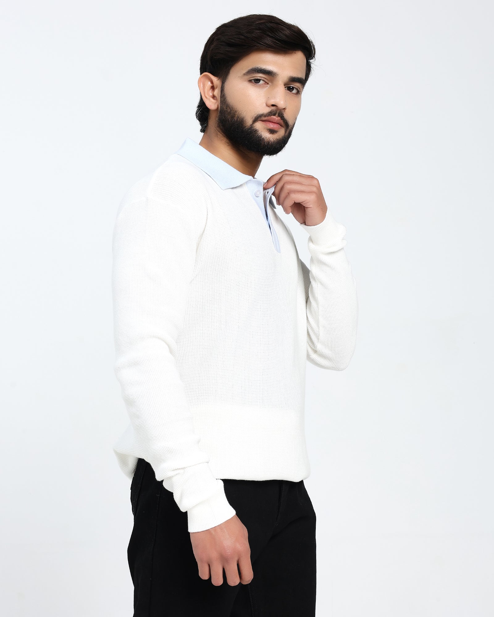 Surgelane Contrast Collar Knit Polo white