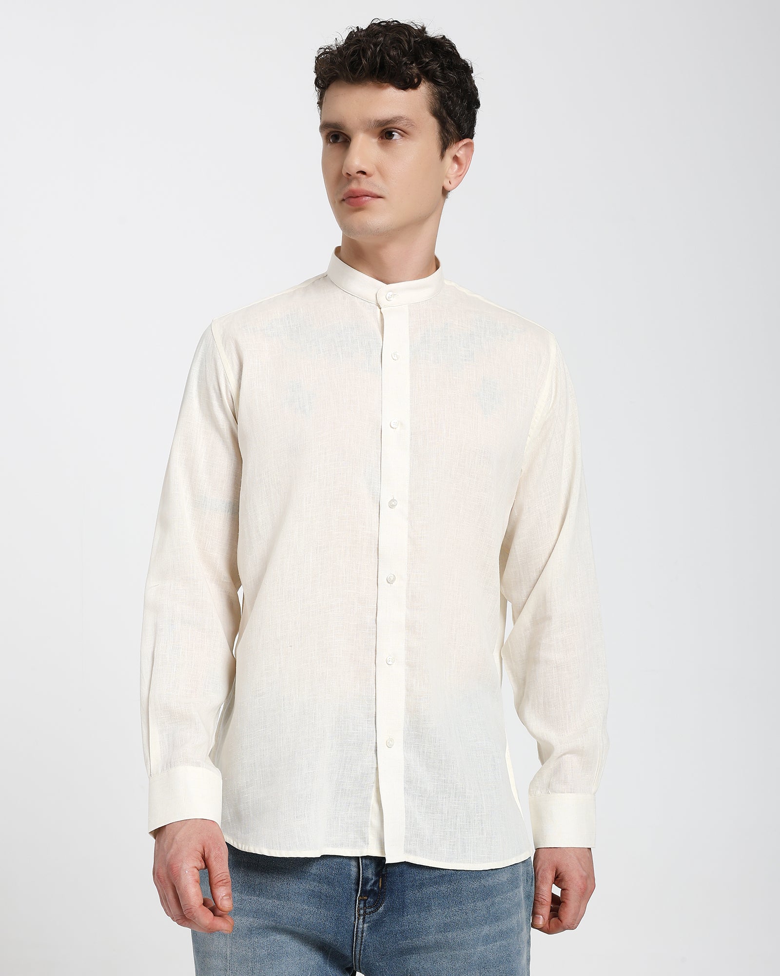 Mandarin collar shirt-Off White