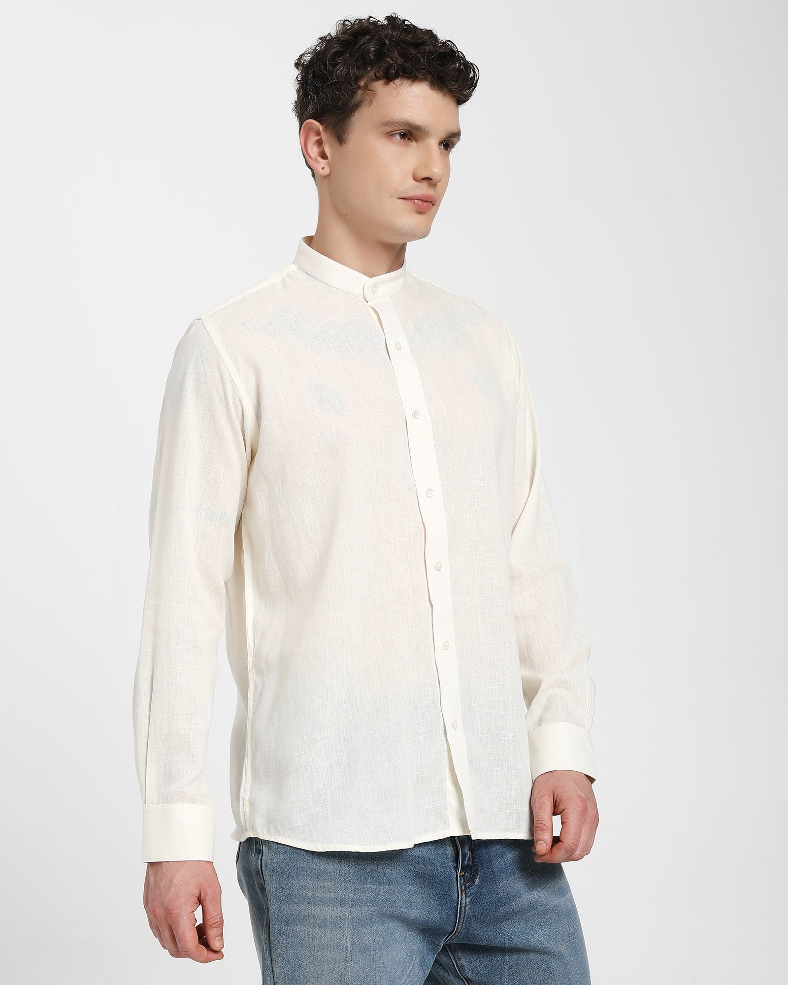 Mandarin collar shirt-Off White