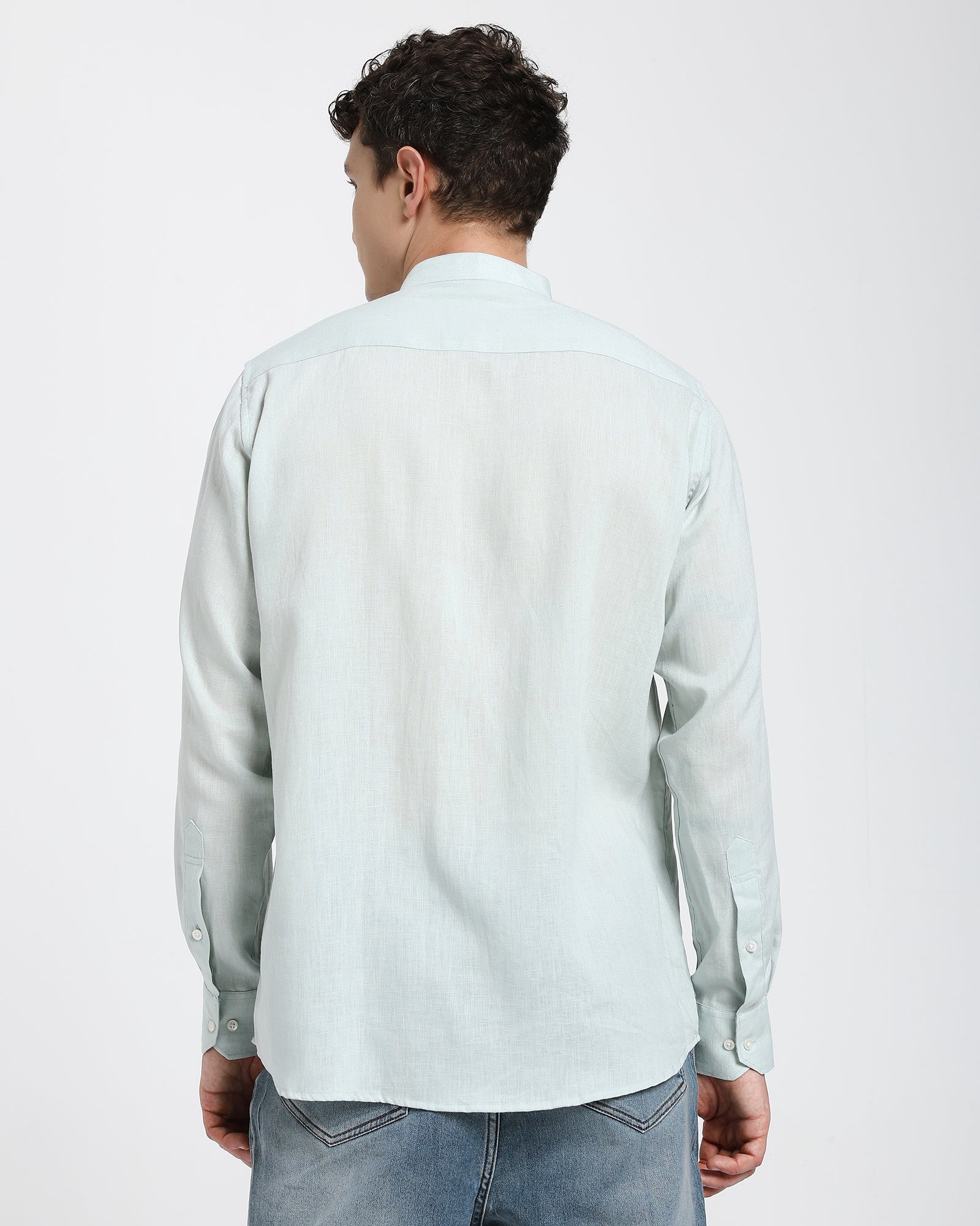 Mandarin collar shirt-Sea Green