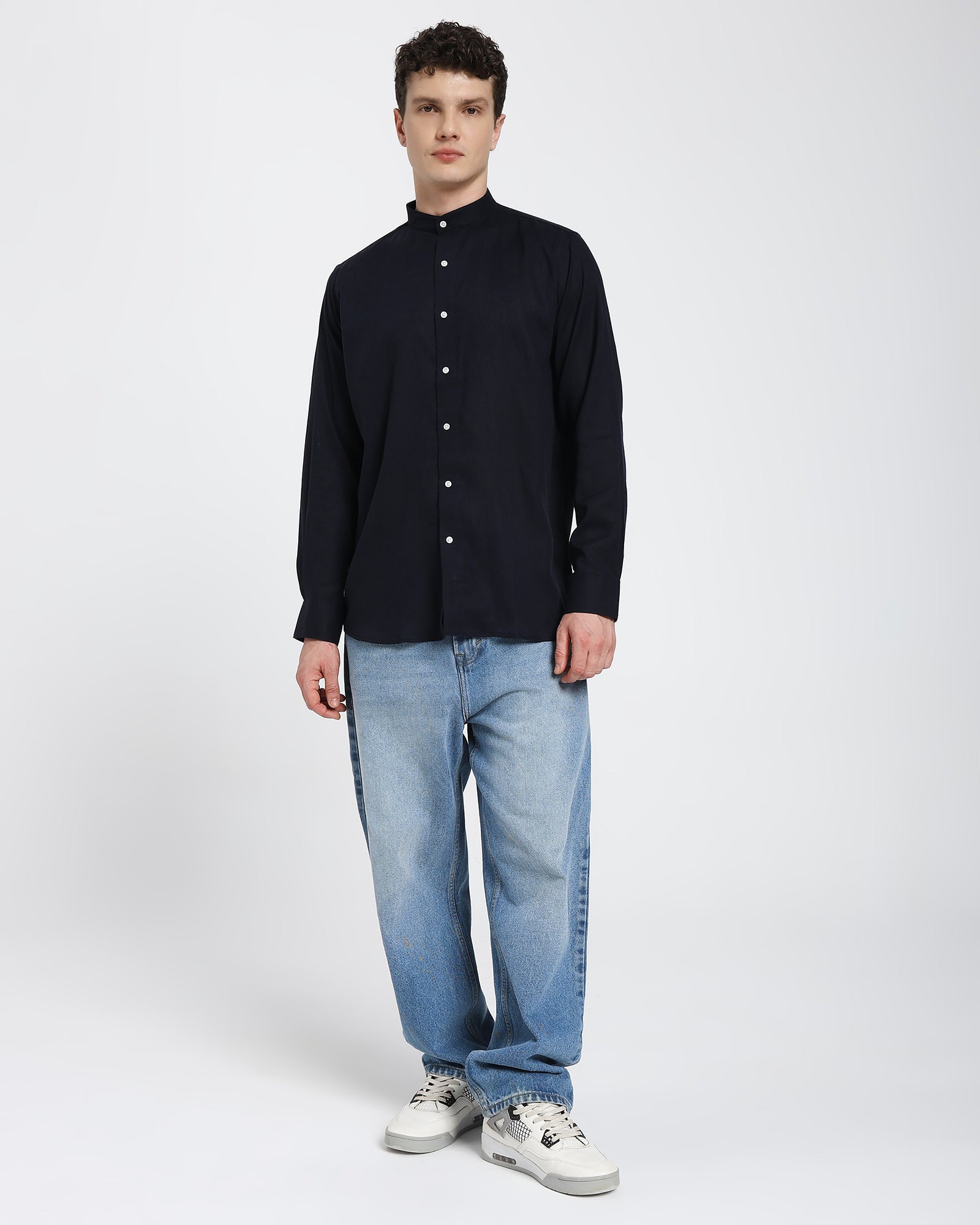 Mandarin collar shirt-Black