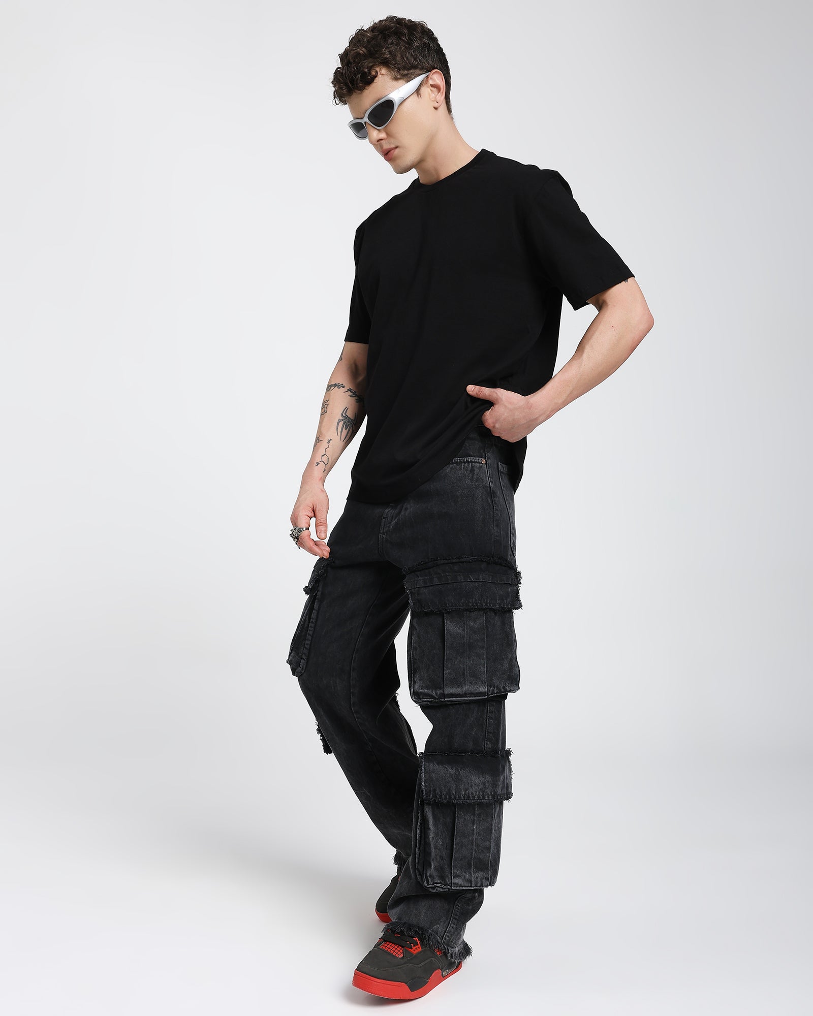 Cargo jeans-Charcoal Black