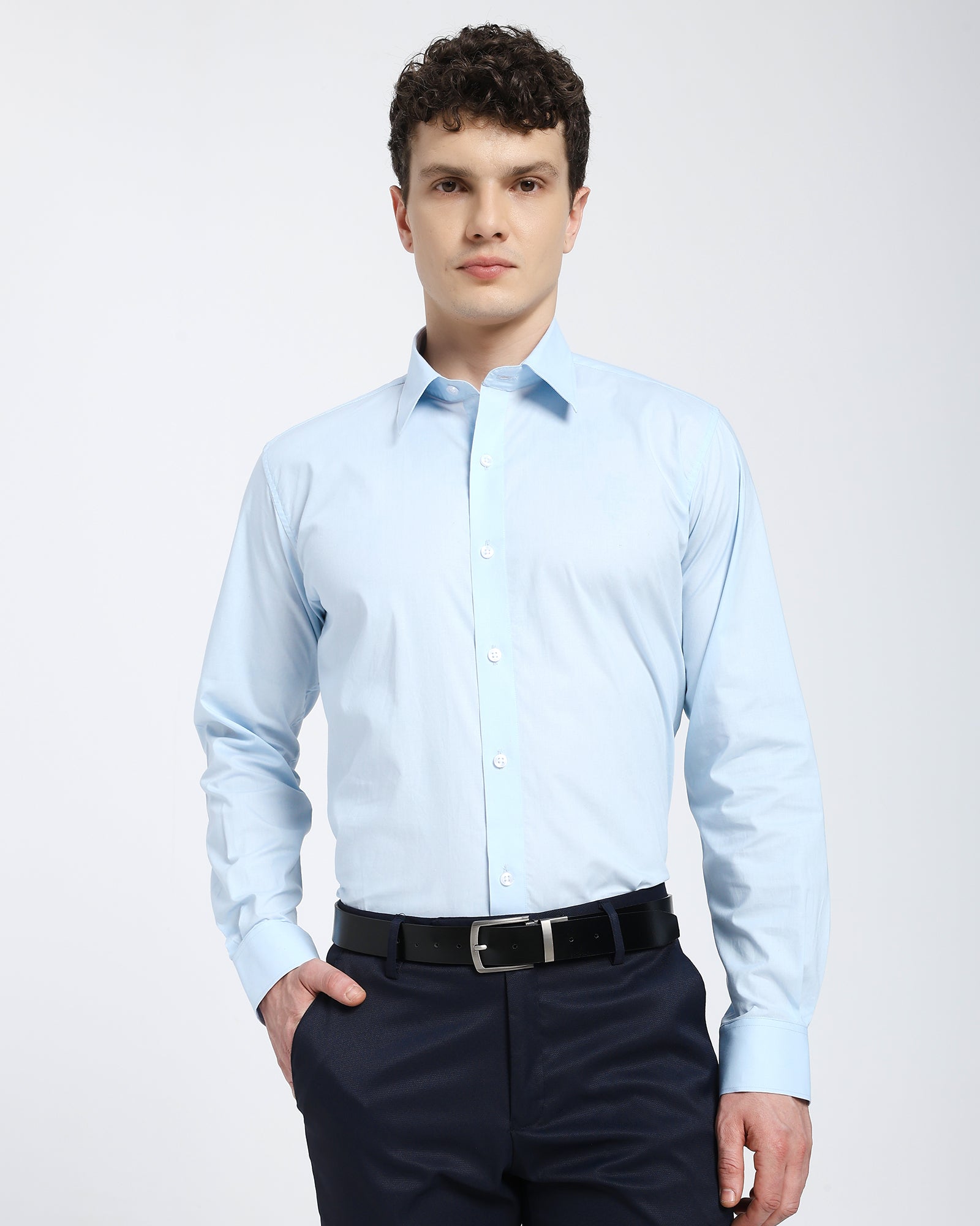 straight collar shirt-Sky Blue
