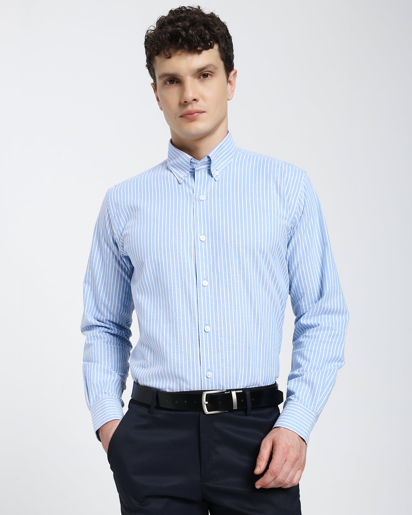 Striped Oxford Shirt-Light Blue