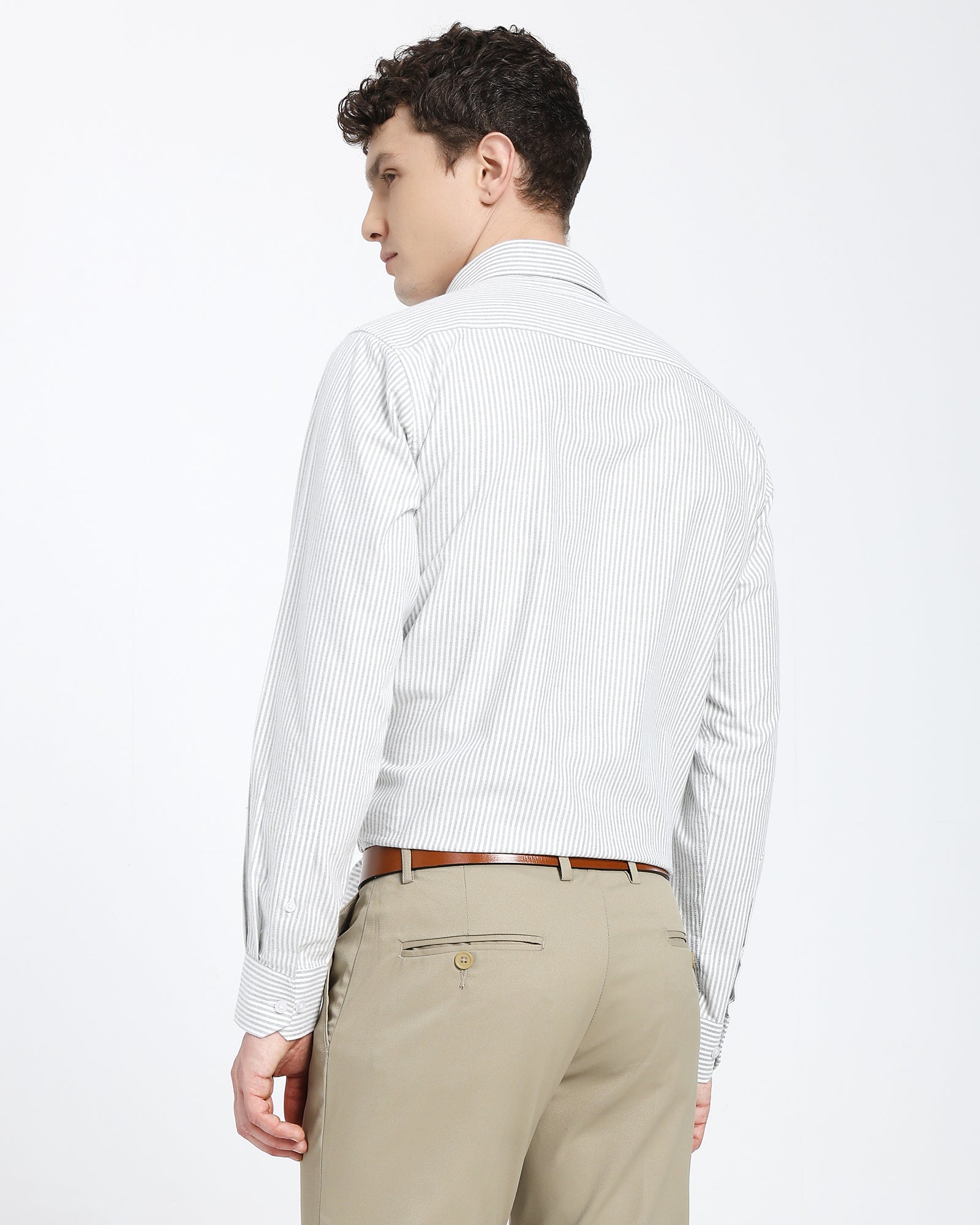 Striped Oxford Shirt-Olive Green