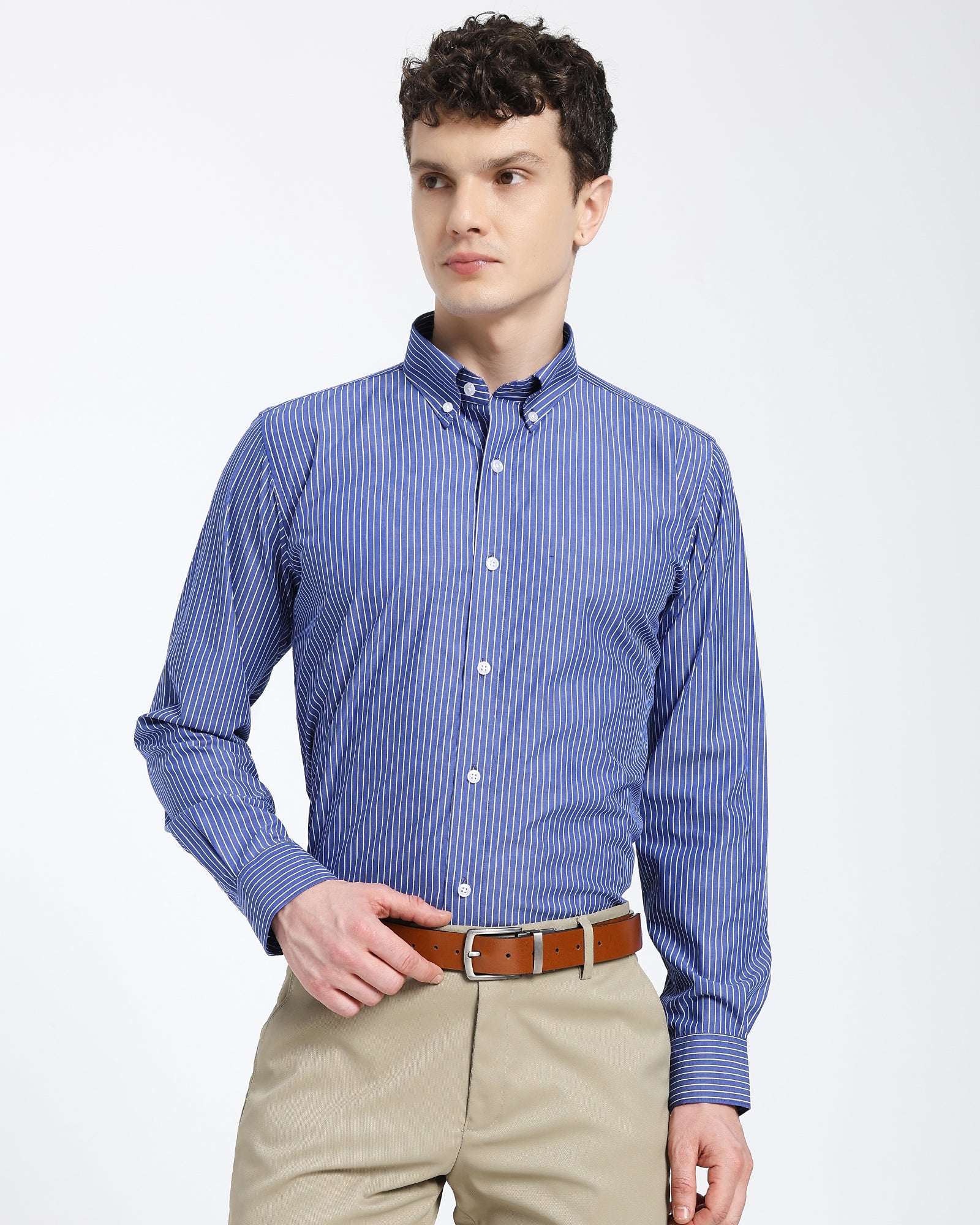 Striped Oxford Shirt-Navy Blue