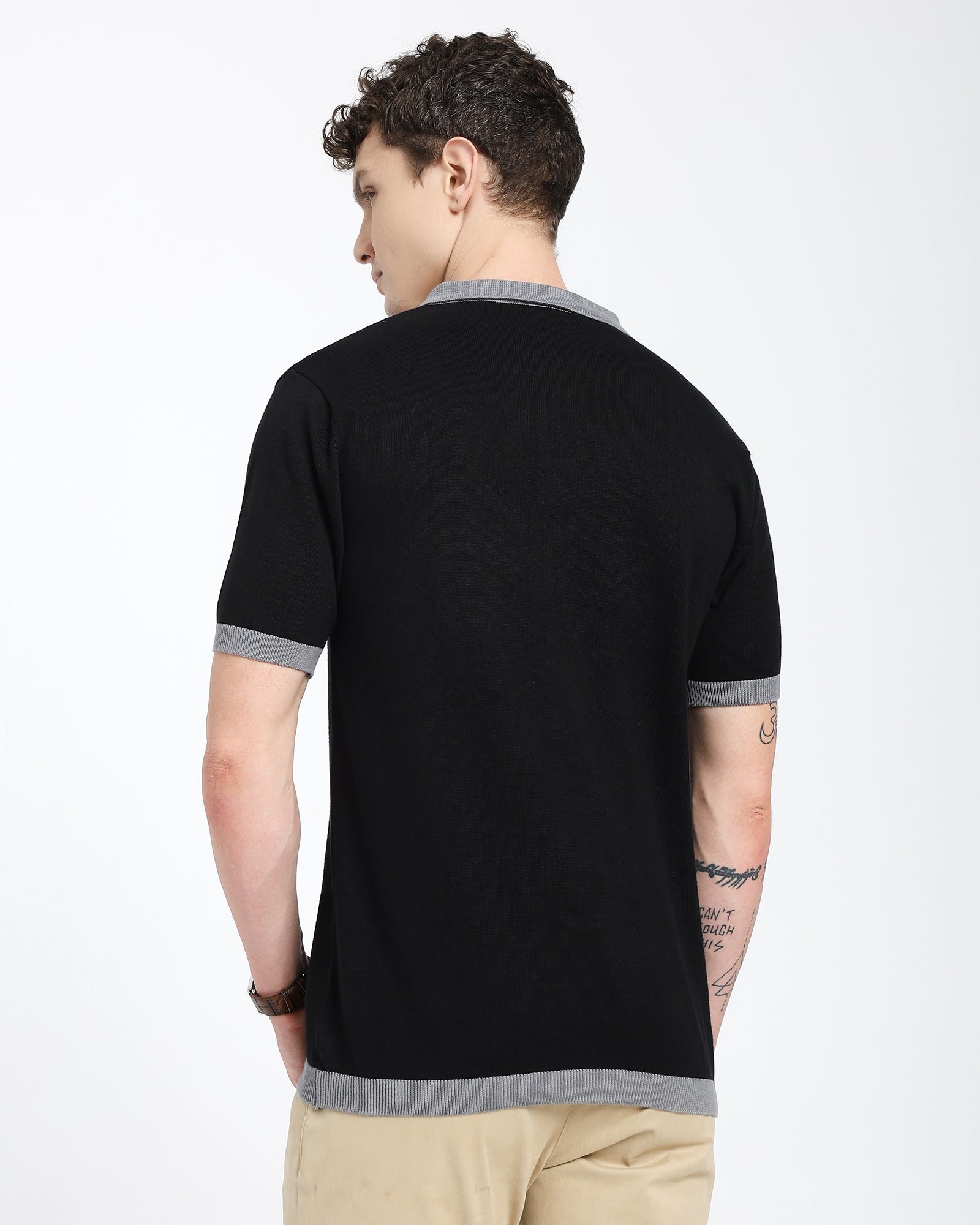 Regular Polo T-Shirt-Black T-Shirt With Gray Collar