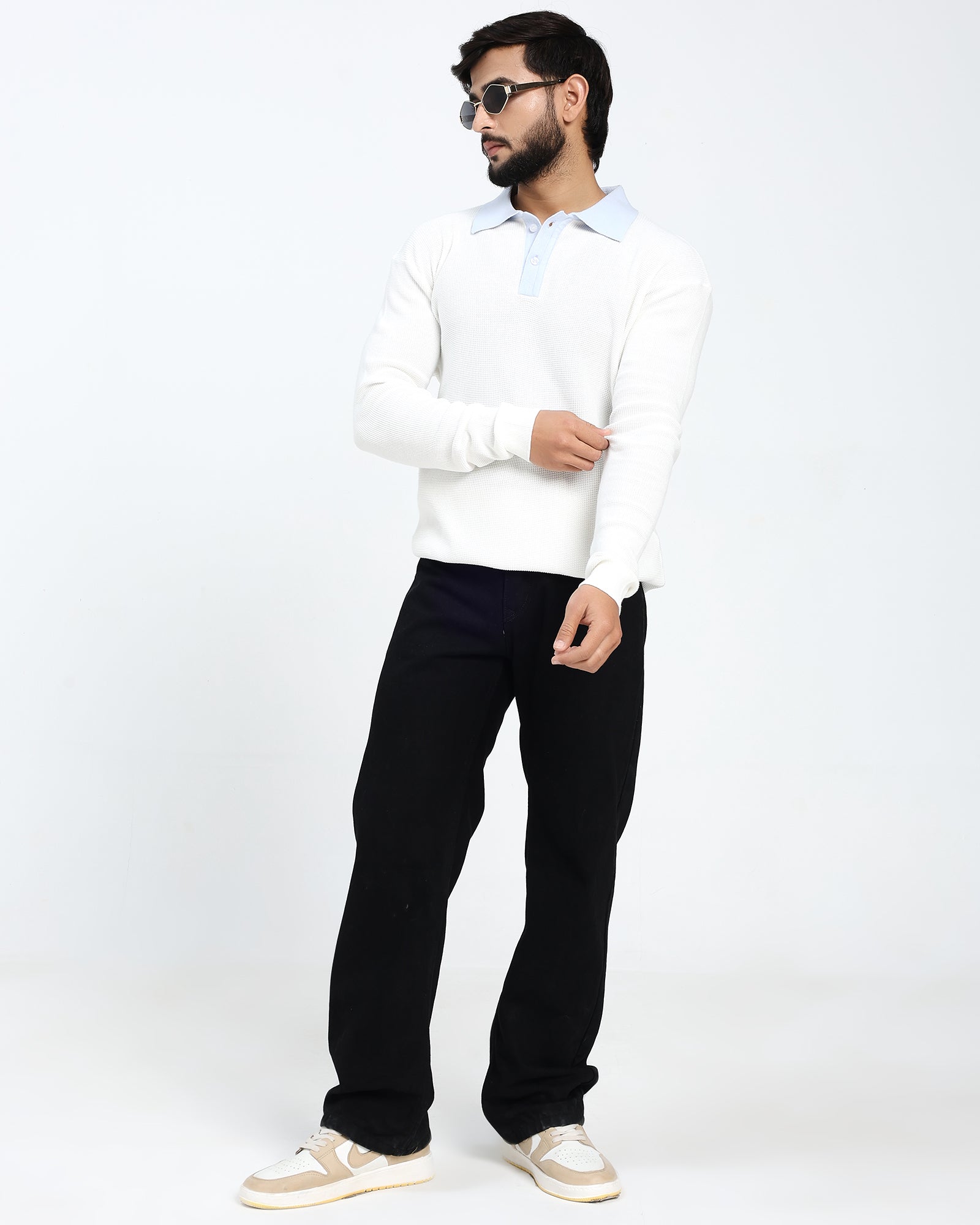 Surgelane Contrast Collar Knit Polo white