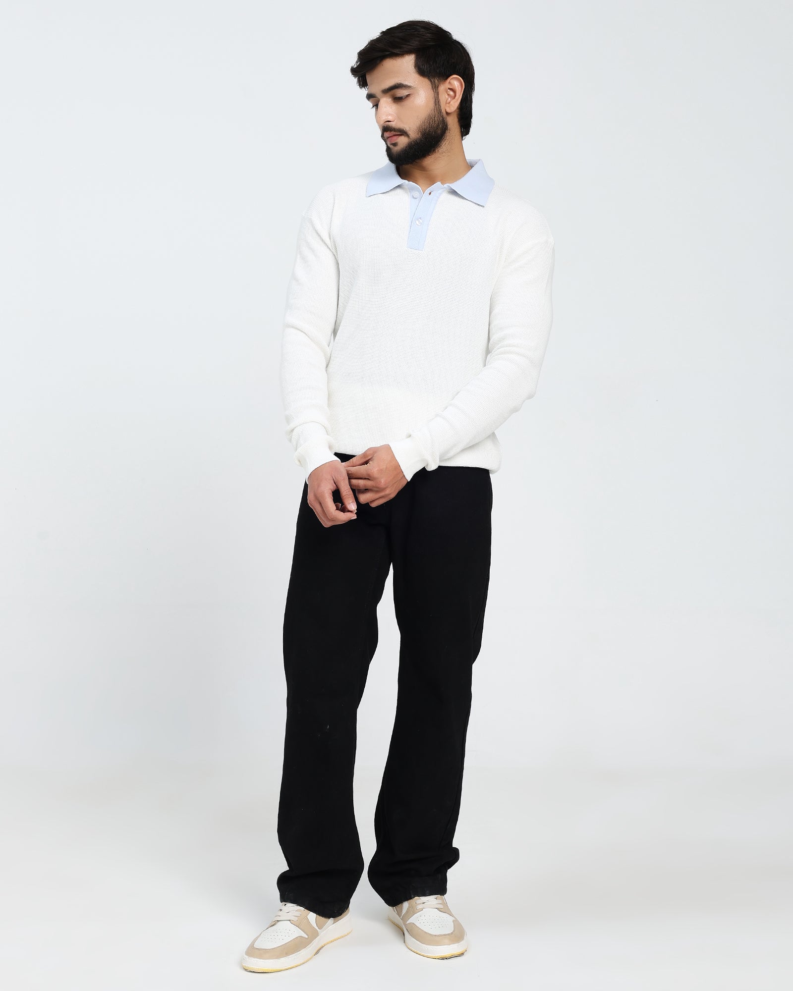 Surgelane Contrast Collar Knit Polo white