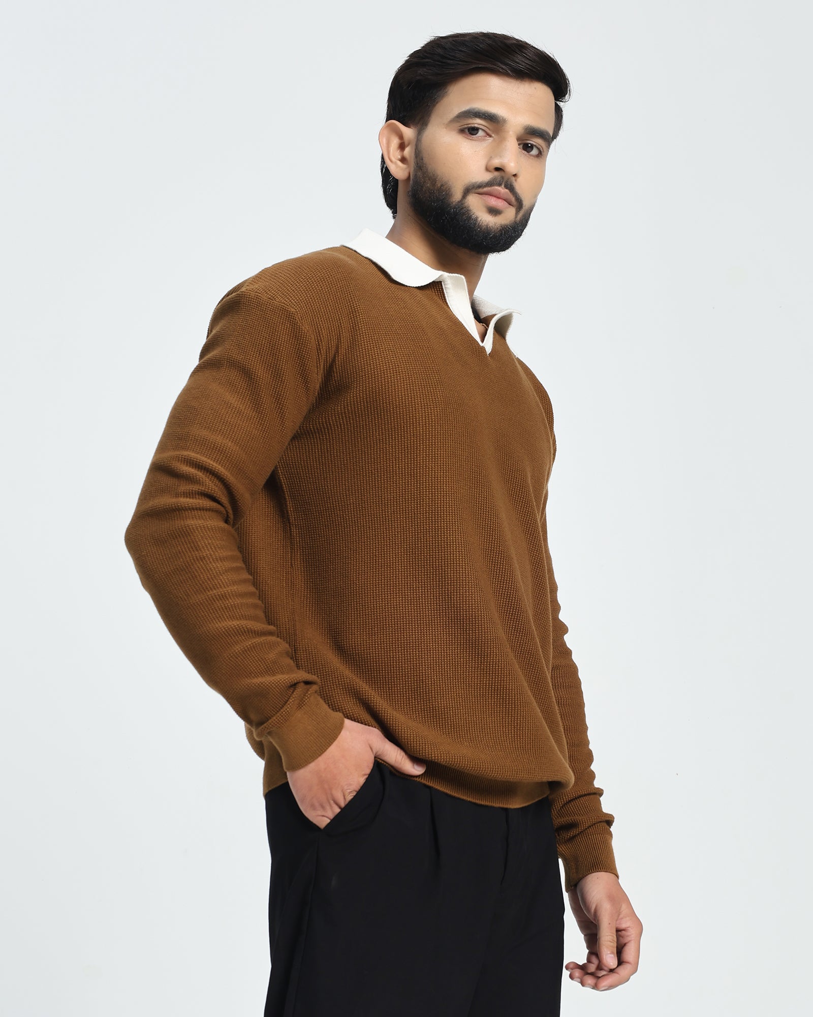 Surgelane Contrast Collar Full Sleeve Polo T-Shirt