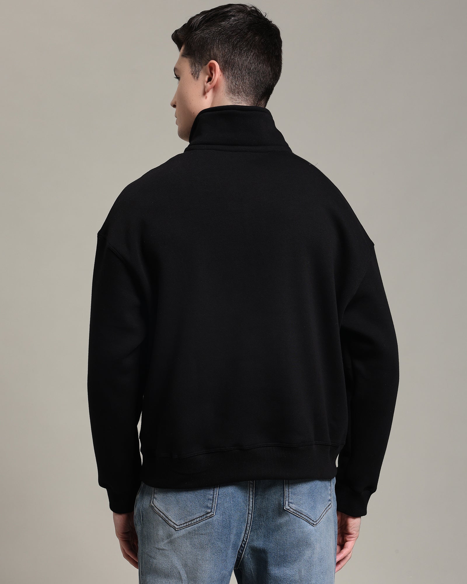 Oversized Half zip sweatshirt (Boxy Fit ) (Black)