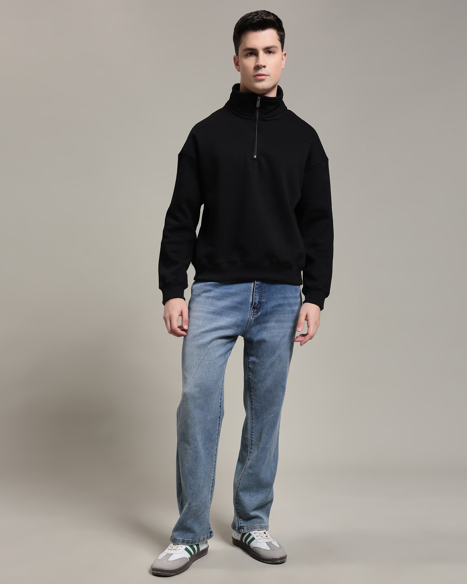 Oversized Half zip sweatshirt (Boxy Fit ) (Black)