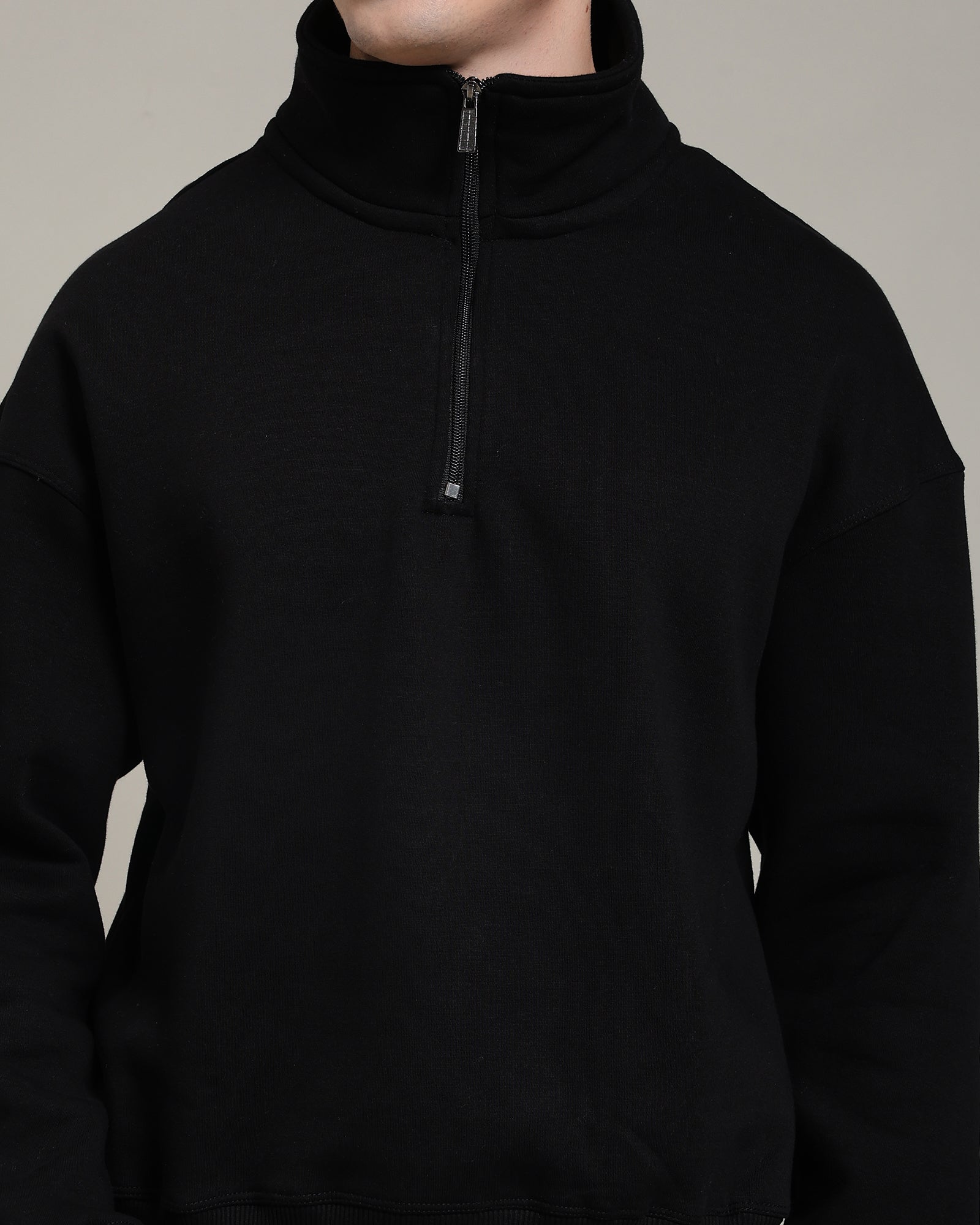 Oversized Half zip sweatshirt (Boxy Fit ) (Black)