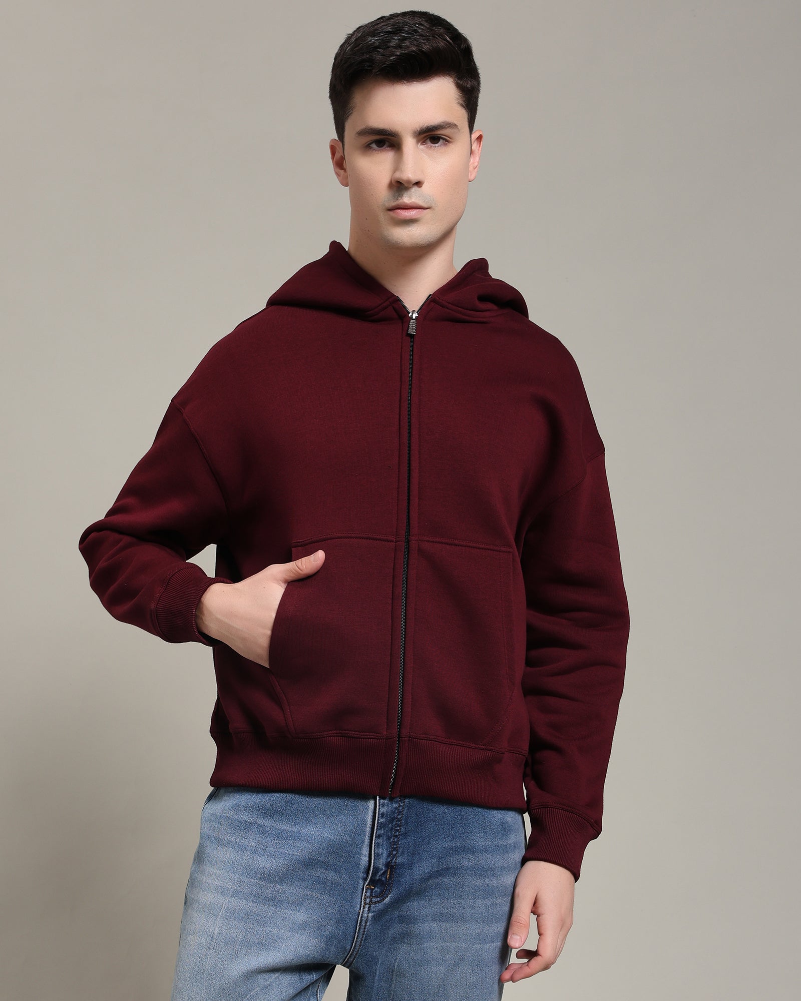 Oversized zipper Hoodie (Maroon)