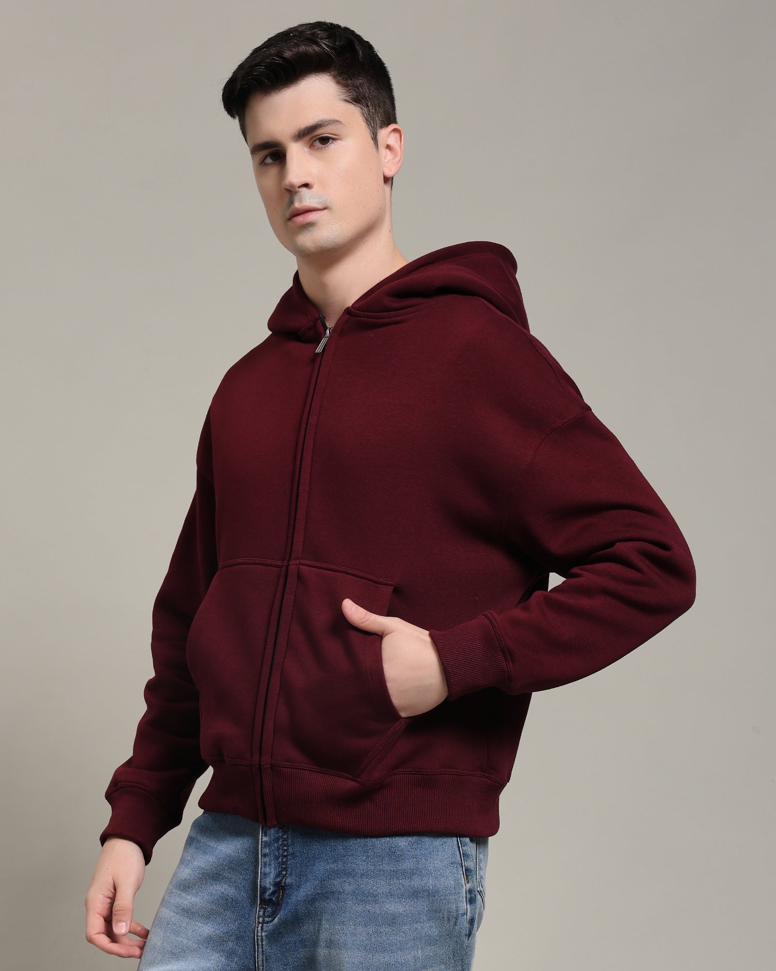 Oversized zipper Hoodie (Maroon)