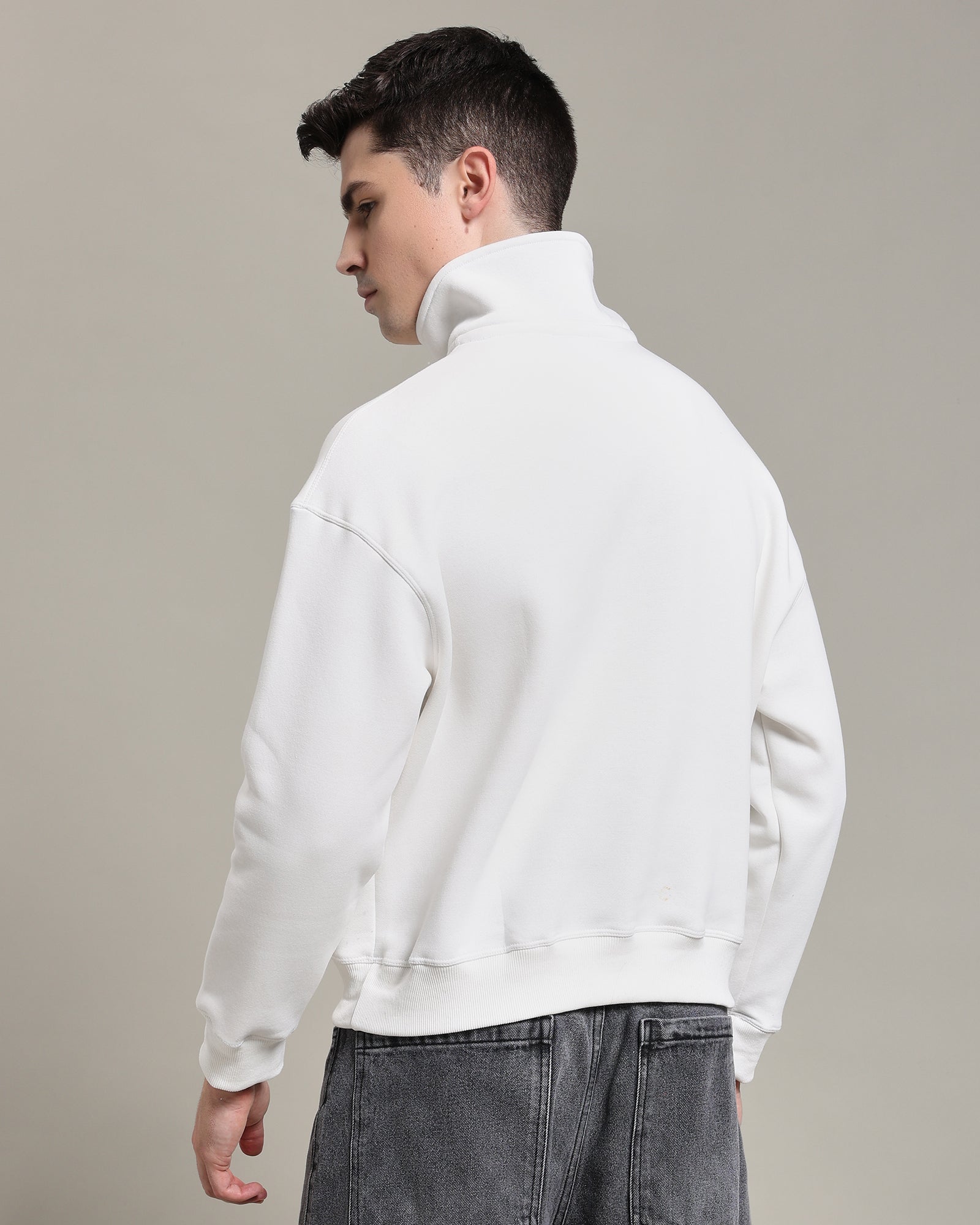 Oversized Half zip sweatshirt (Boxy Fit ) (White)