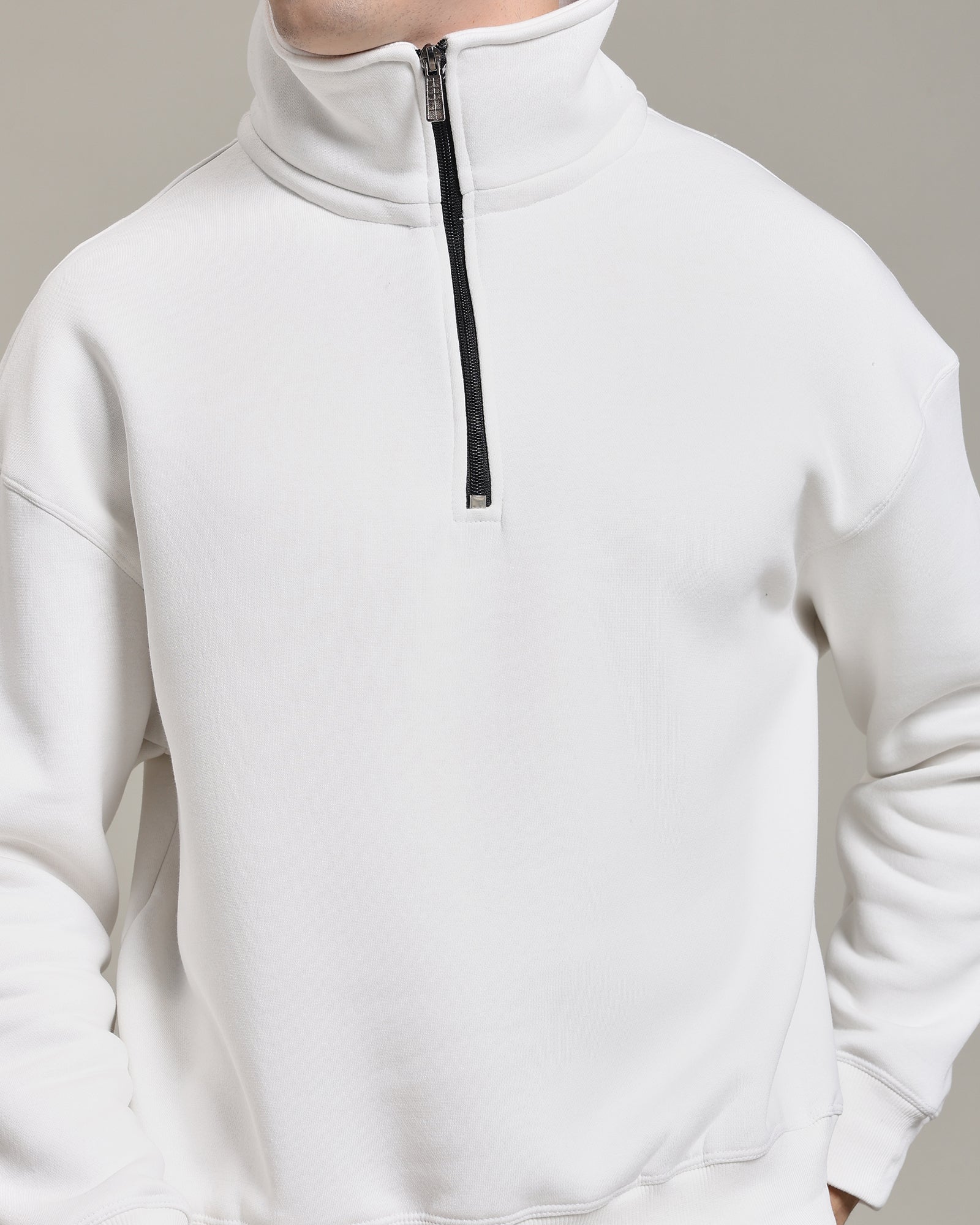 Oversized Half zip sweatshirt (Boxy Fit ) (White)
