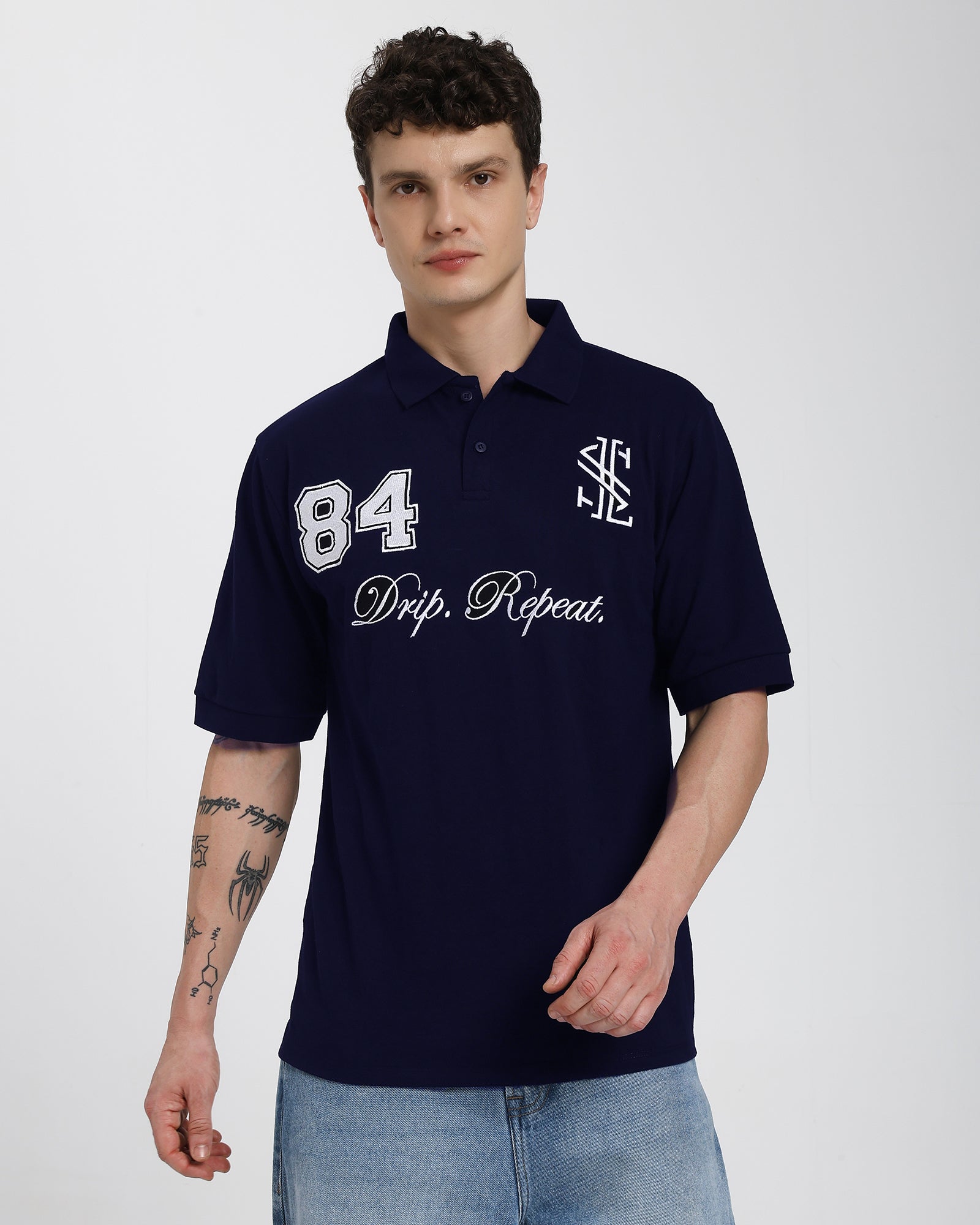 Oversized Polo T-shirt-Navy Blue