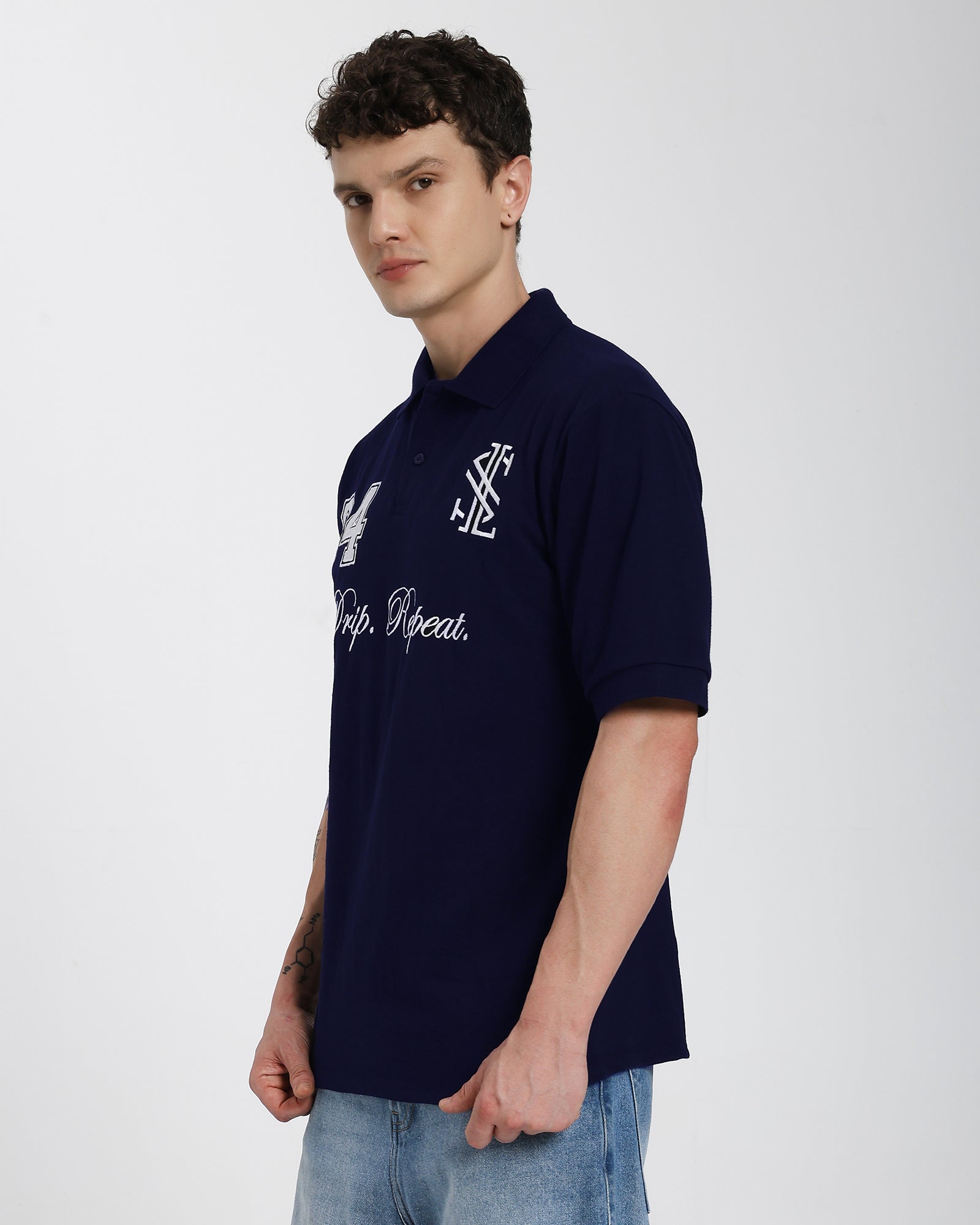 Oversized Polo T-shirt-Navy Blue