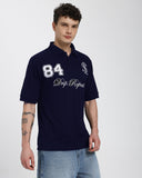 Oversized Polo T-shirt-Navy Blue