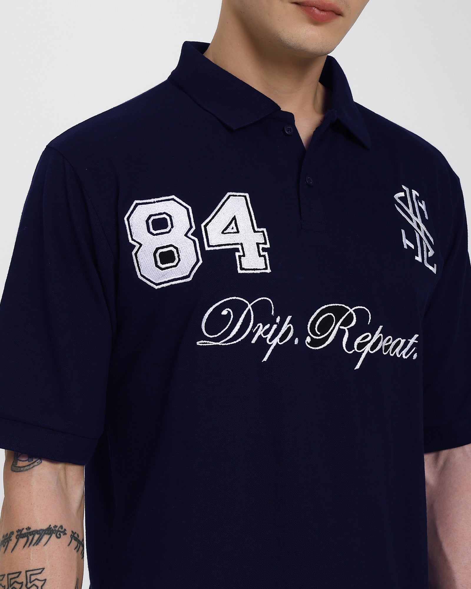 Oversized Polo T-shirt-Navy Blue