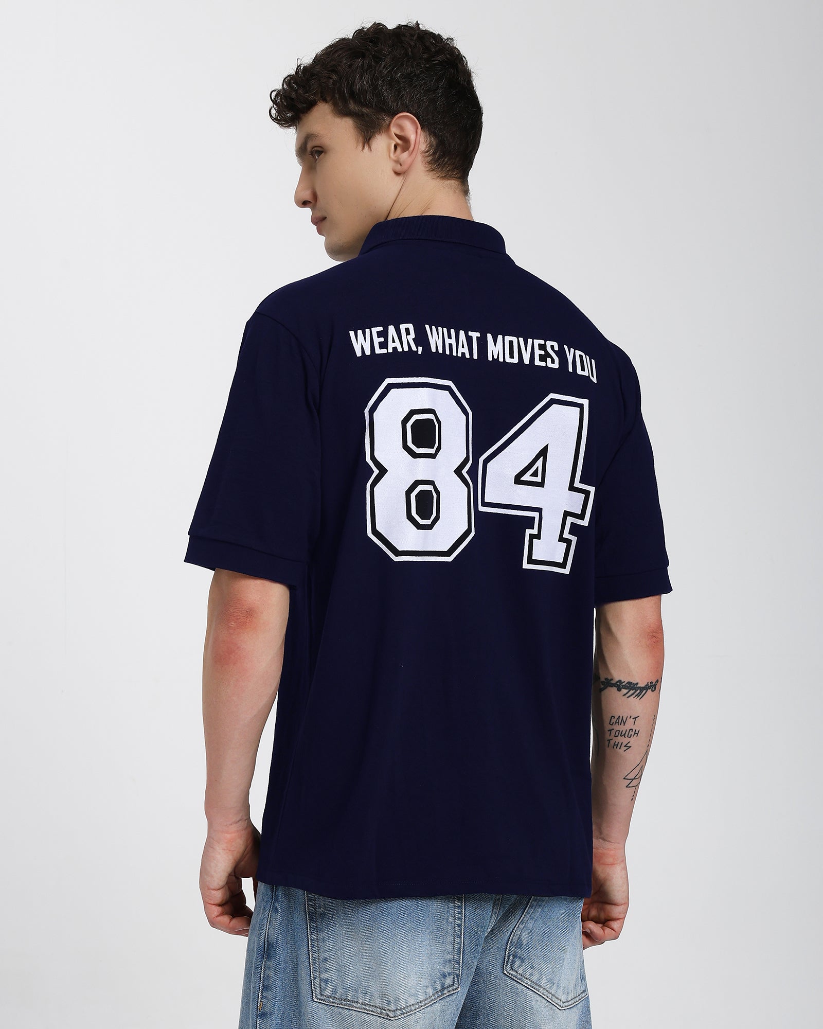 Oversized Polo T-shirt-Navy Blue
