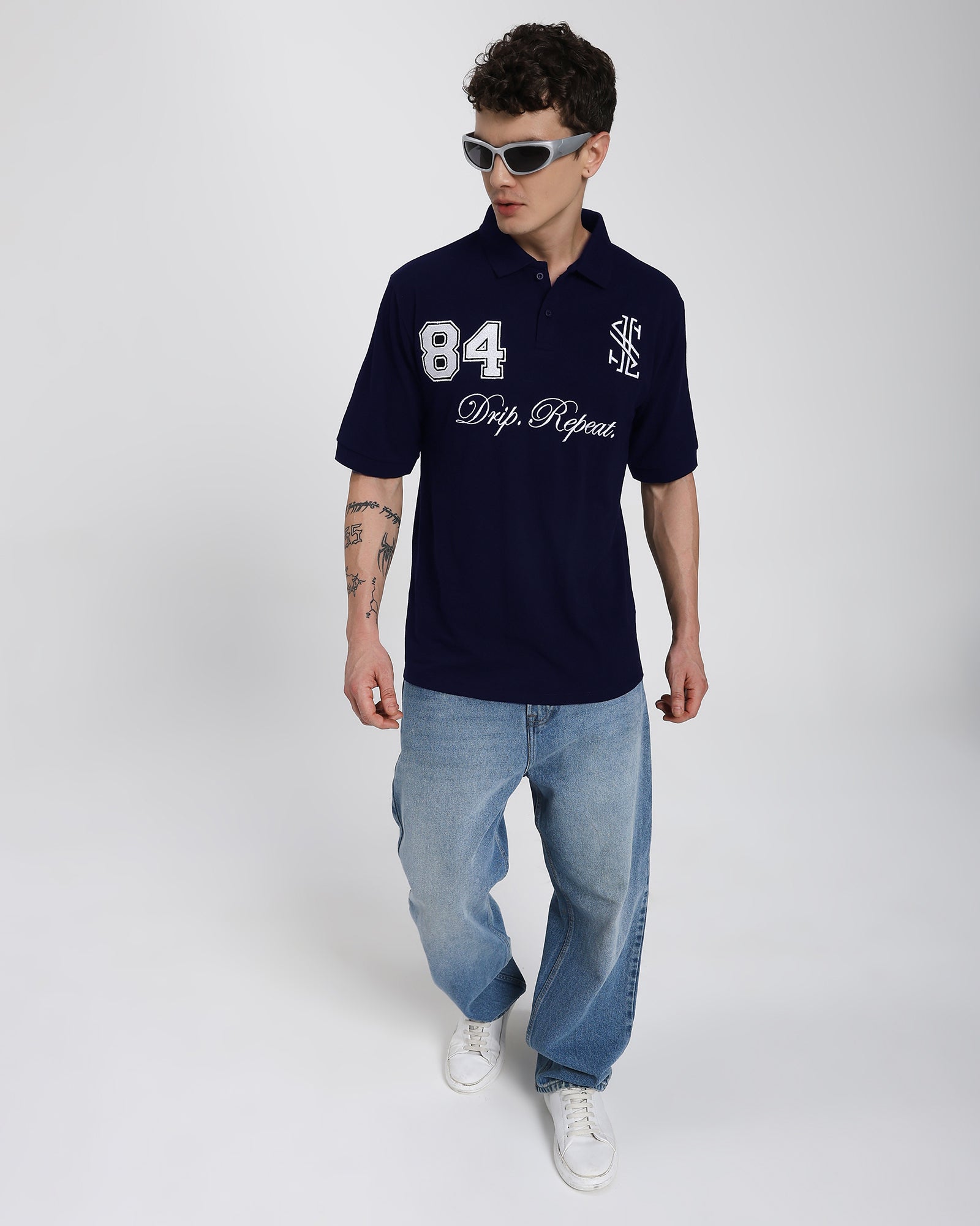Oversized Polo T-shirt-Navy Blue