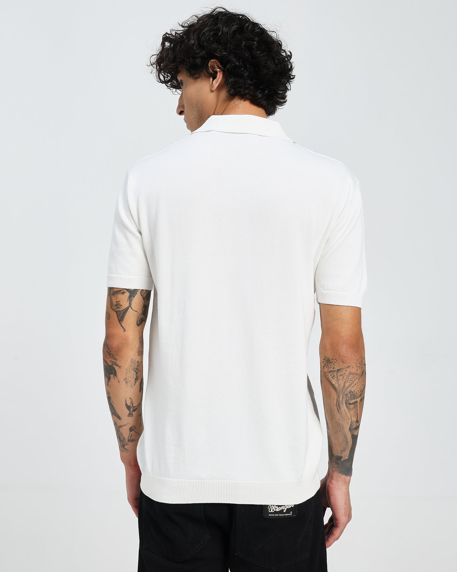 White Knitted Polo – Orange Front Weave T shirt