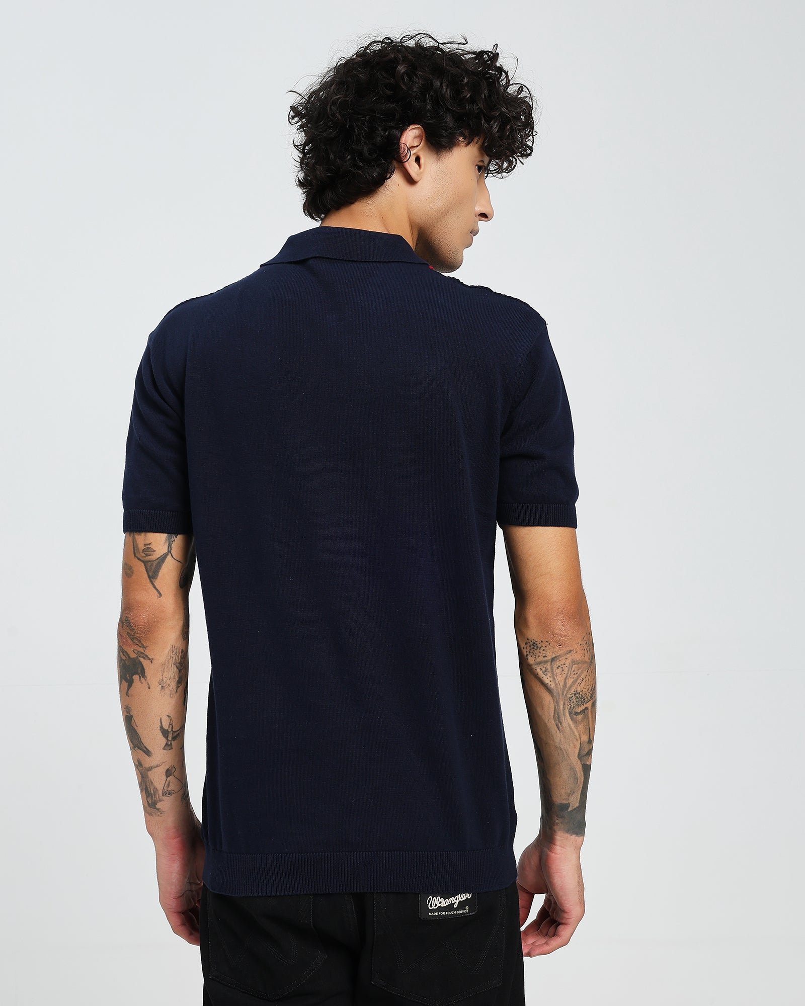 Navy Knit Polo – Red Stripe Panel