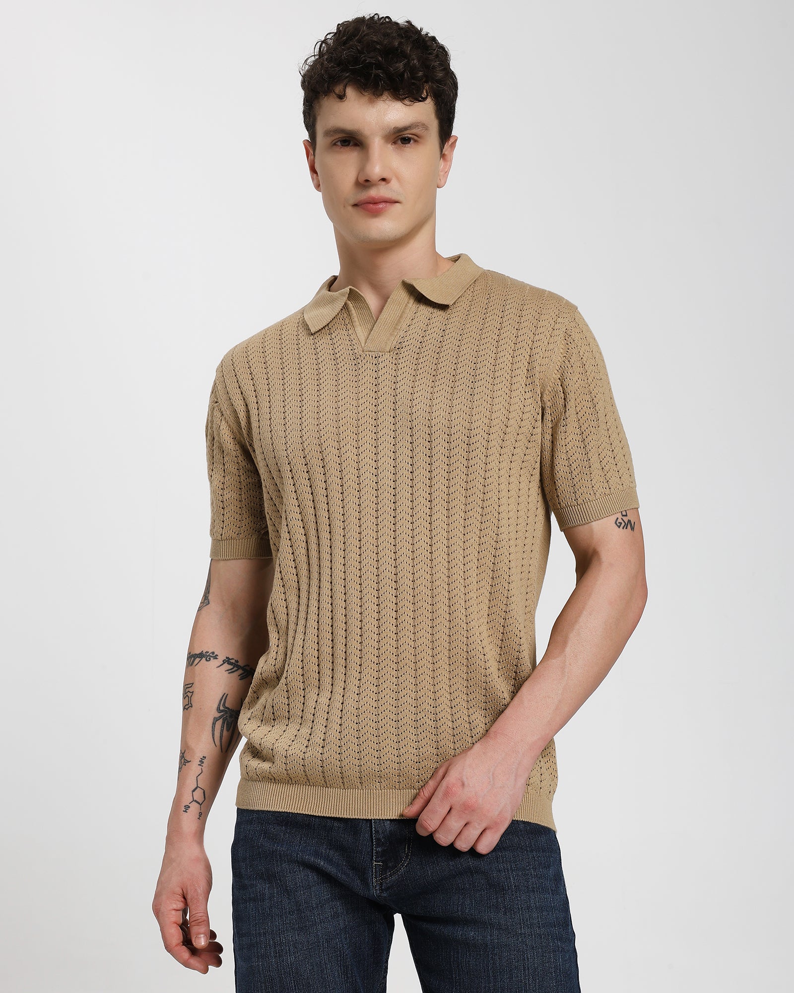 Regular Polo T-Shirt-Beige