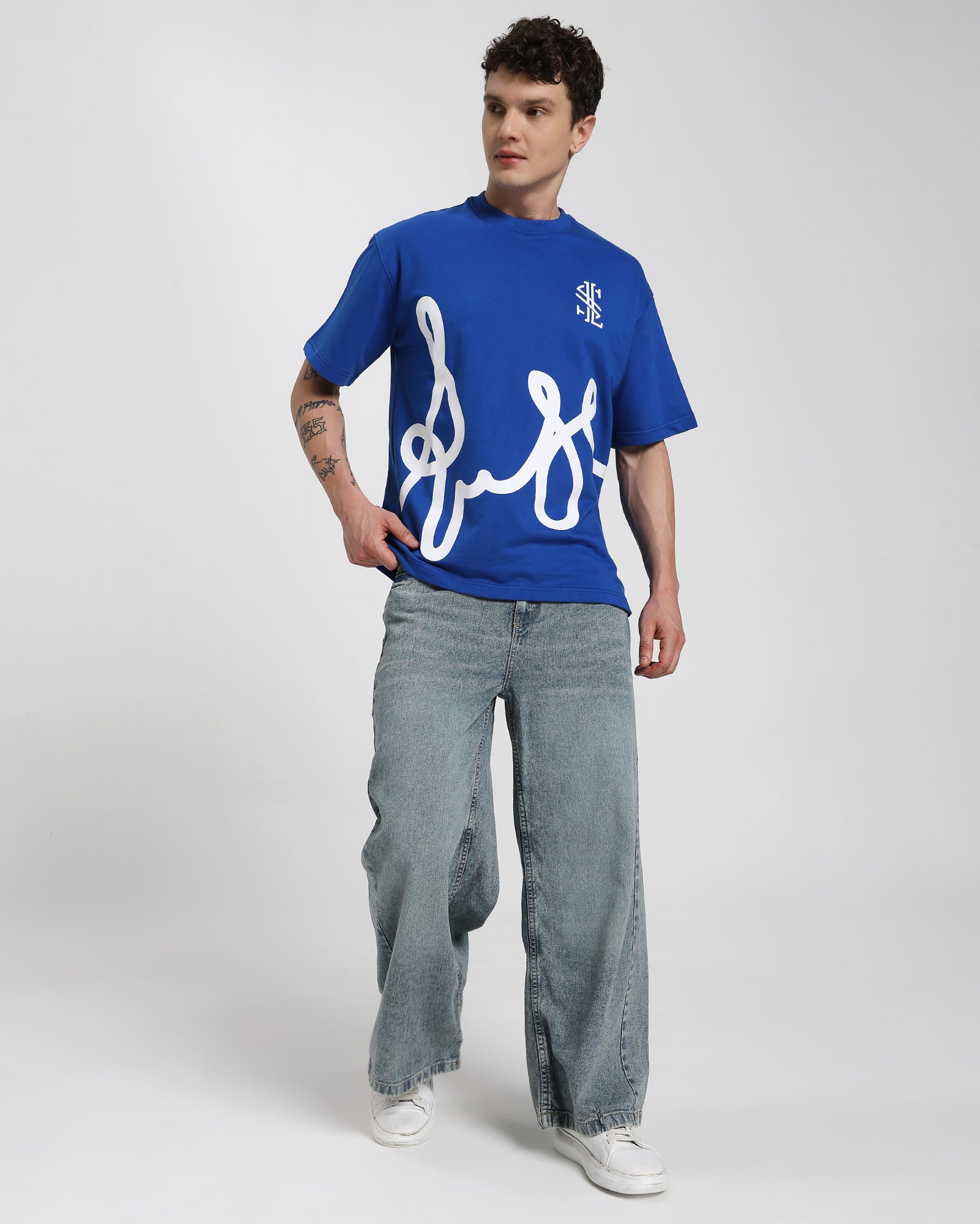 Oversized Printed T-shirt-Navy Blue