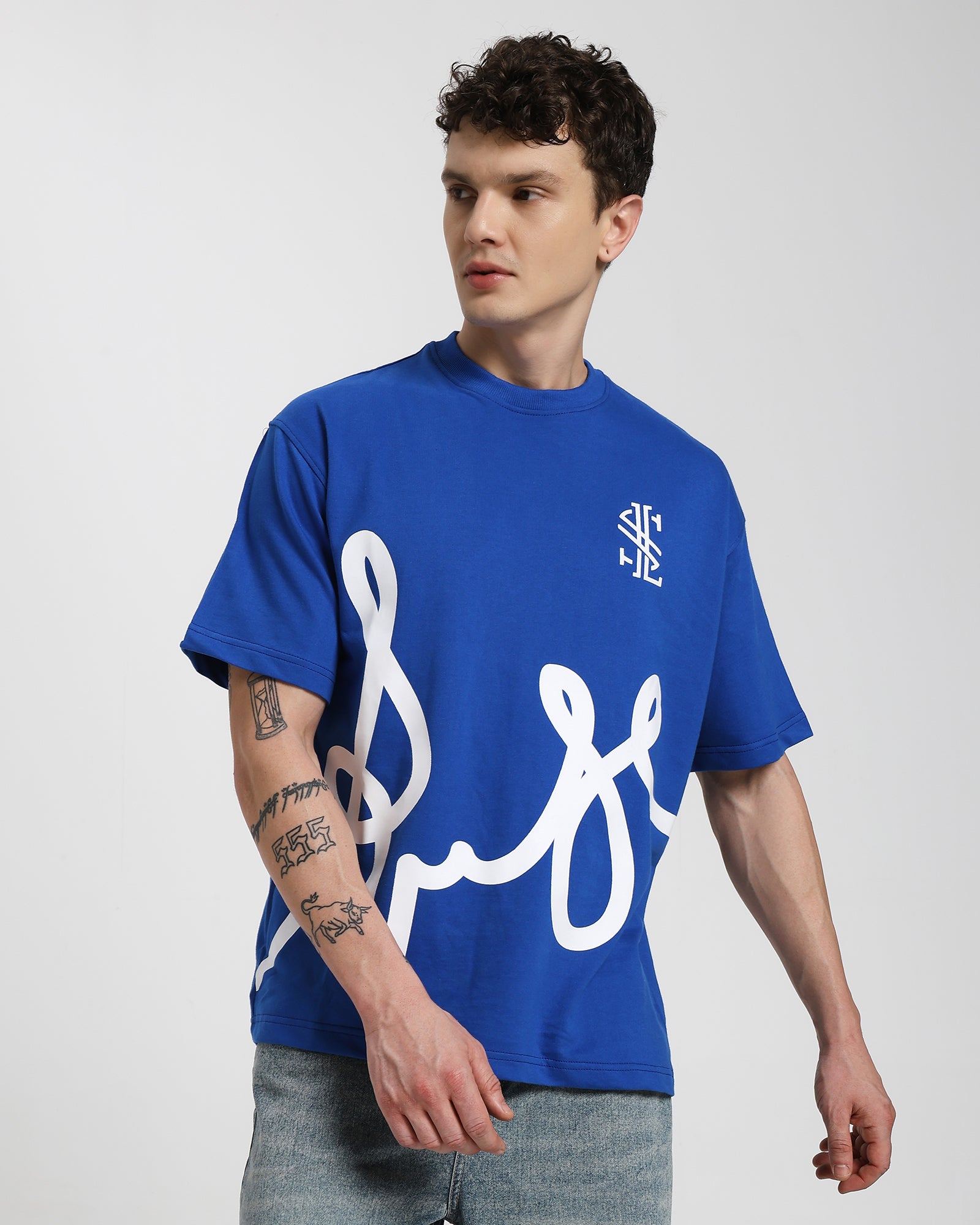 Oversized Printed T-shirt-Navy Blue