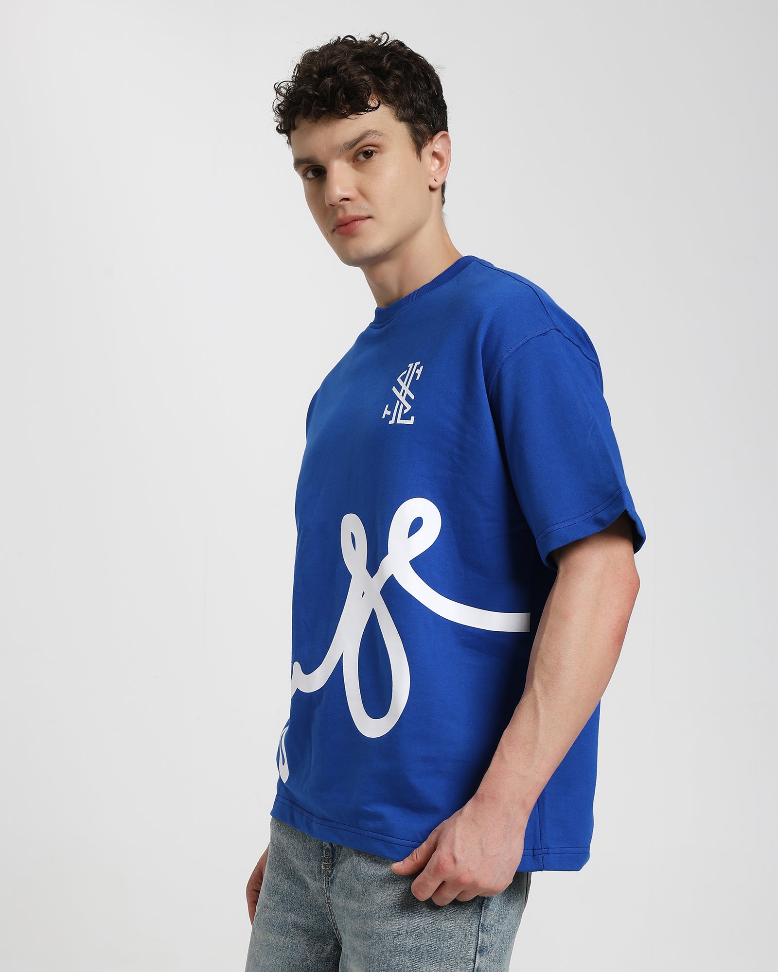 Oversized Printed T-shirt-Navy Blue