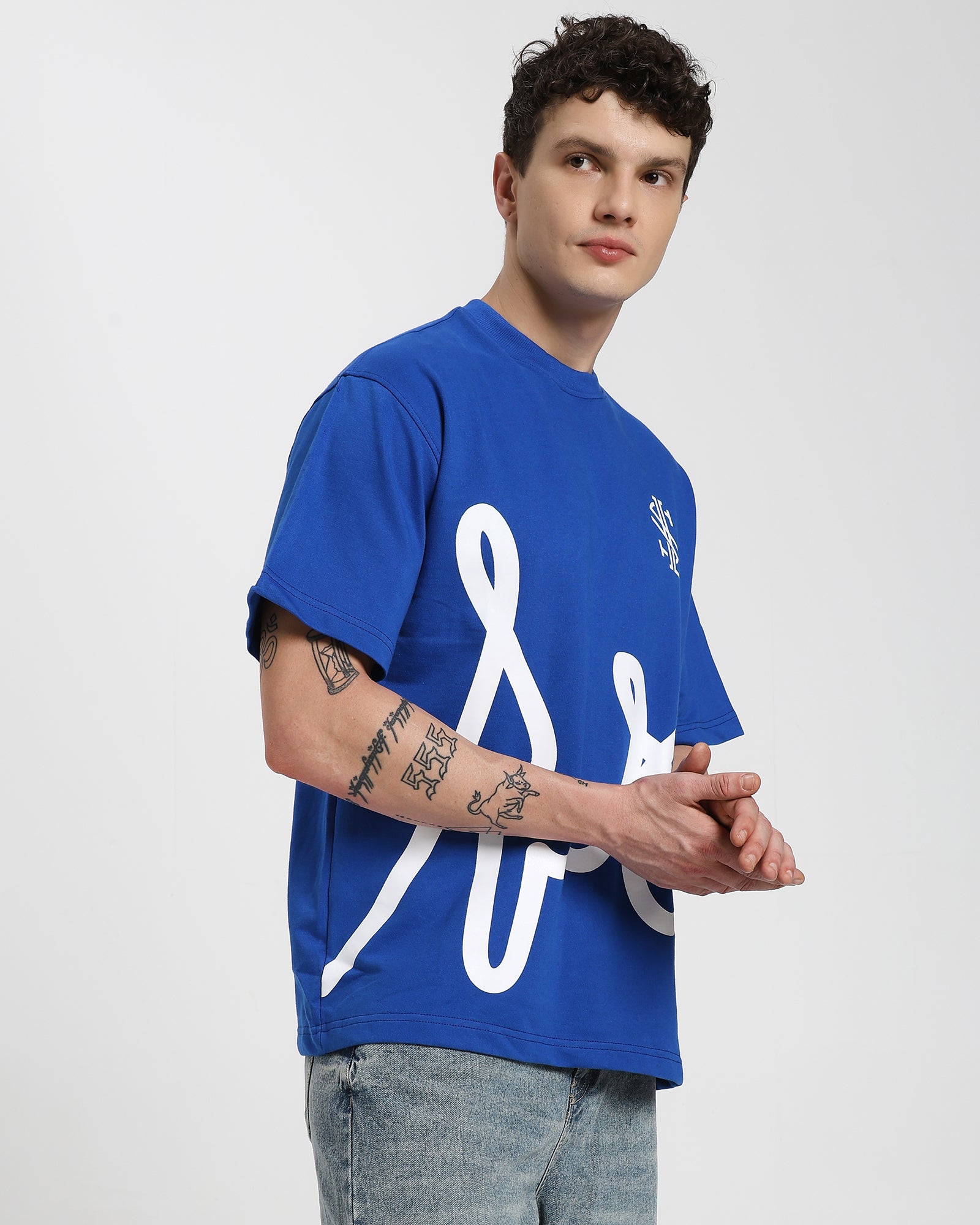 Oversized Printed T-shirt-Navy Blue