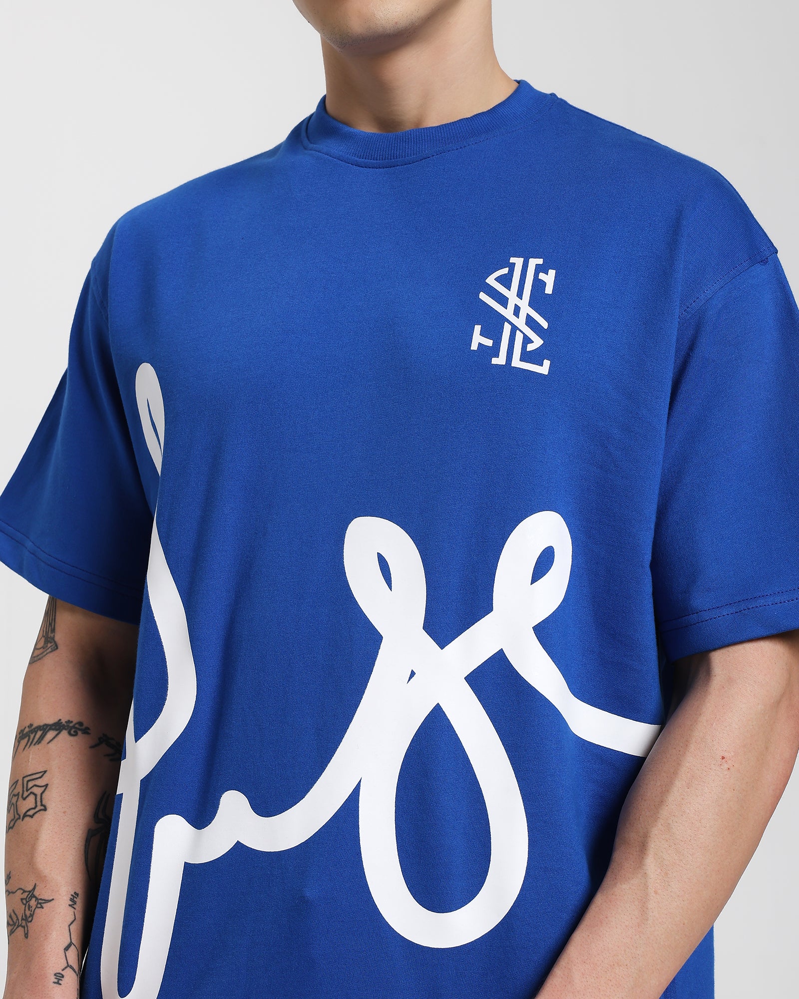 Oversized Printed T-shirt-Navy Blue