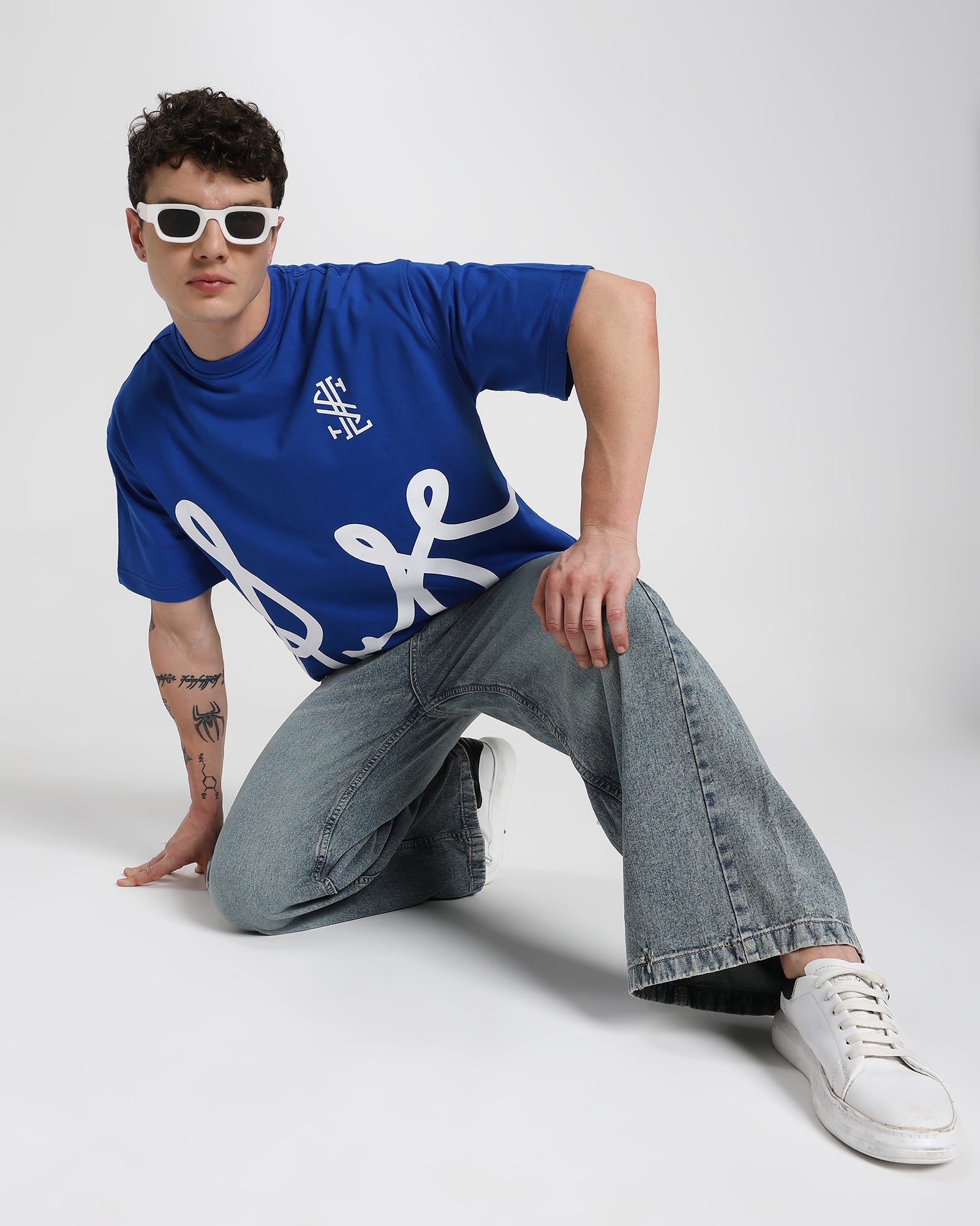 Oversized Printed T-shirt-Navy Blue