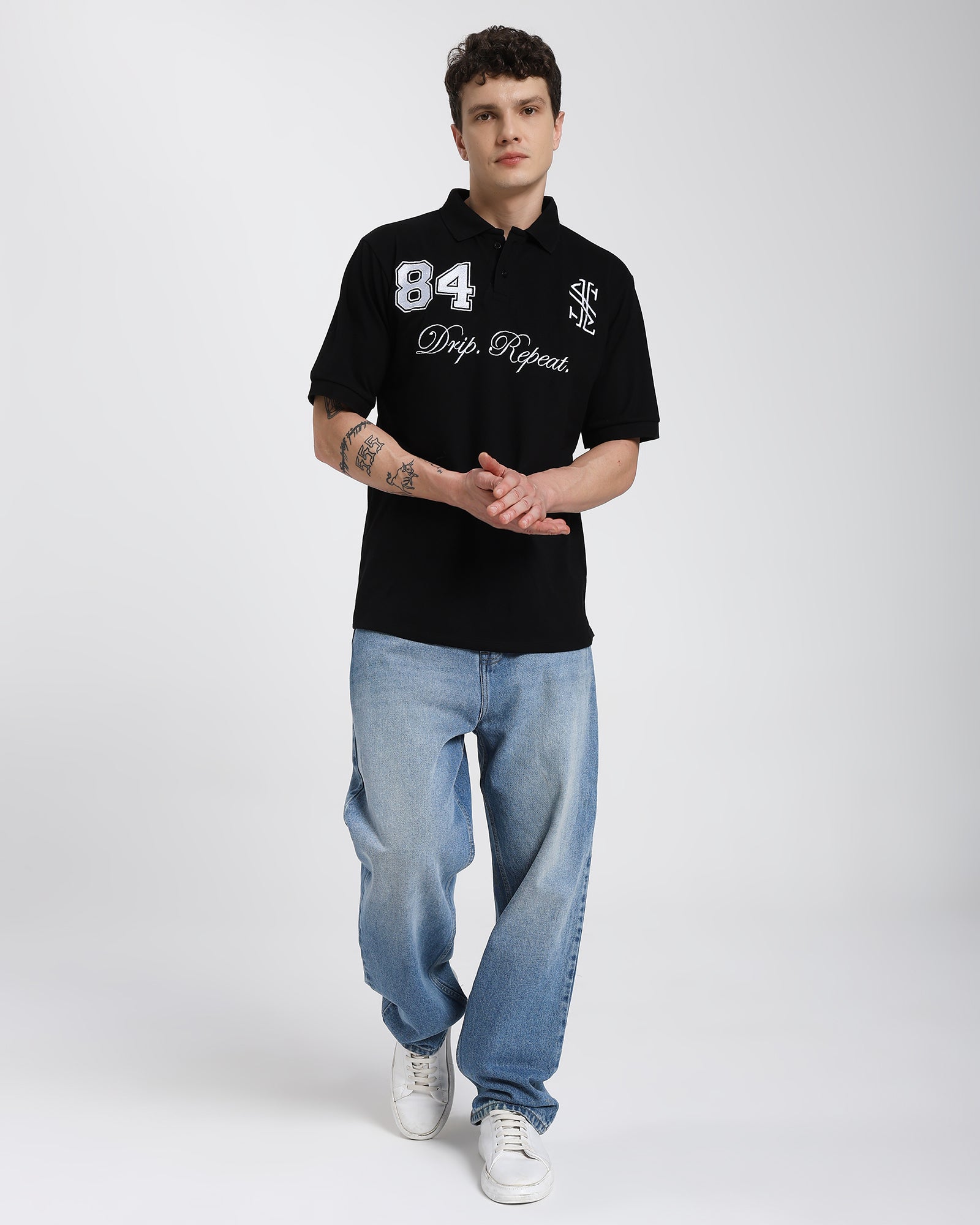 Oversized Polo T-shirt-Black