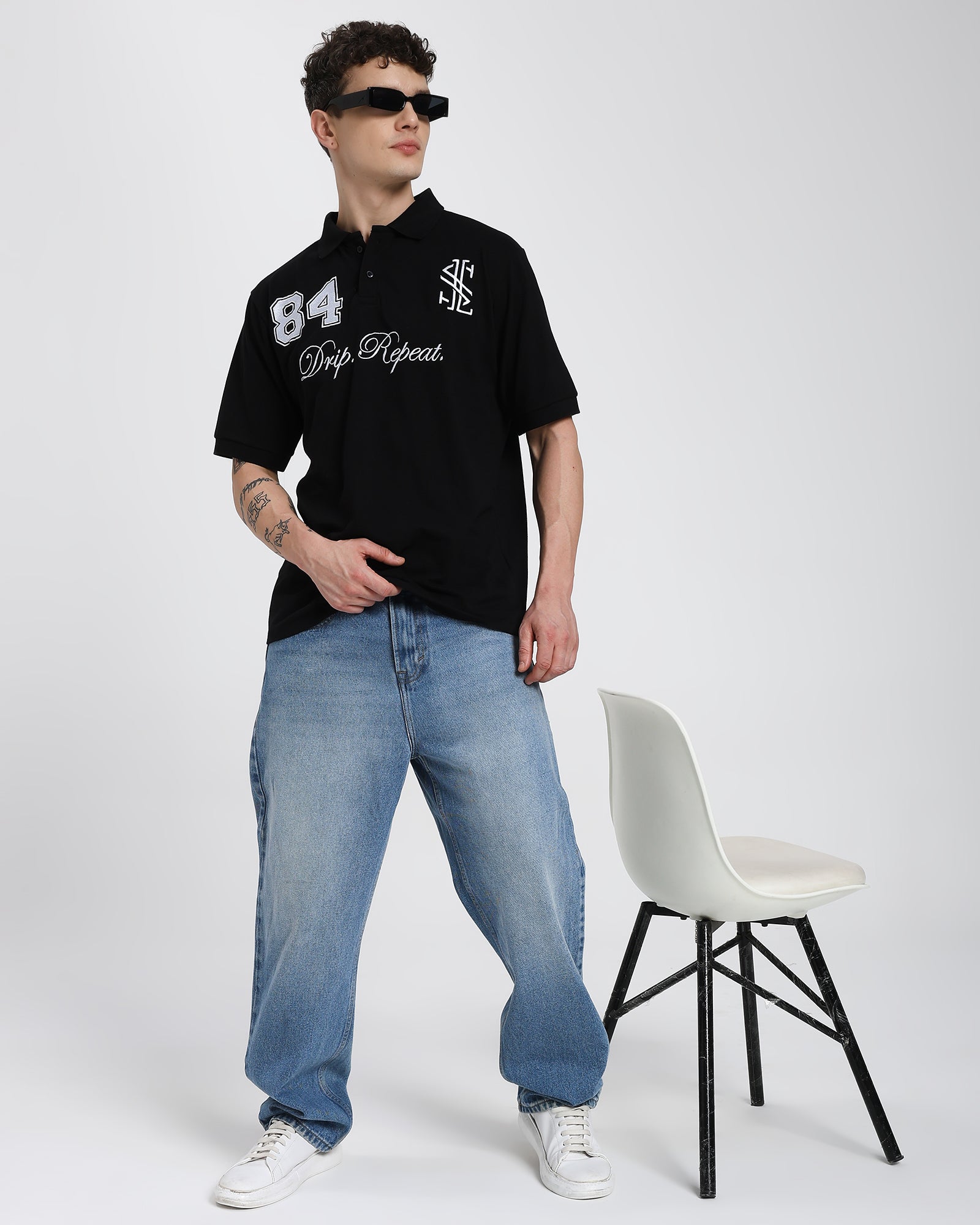 Oversized Polo T-shirt-Black