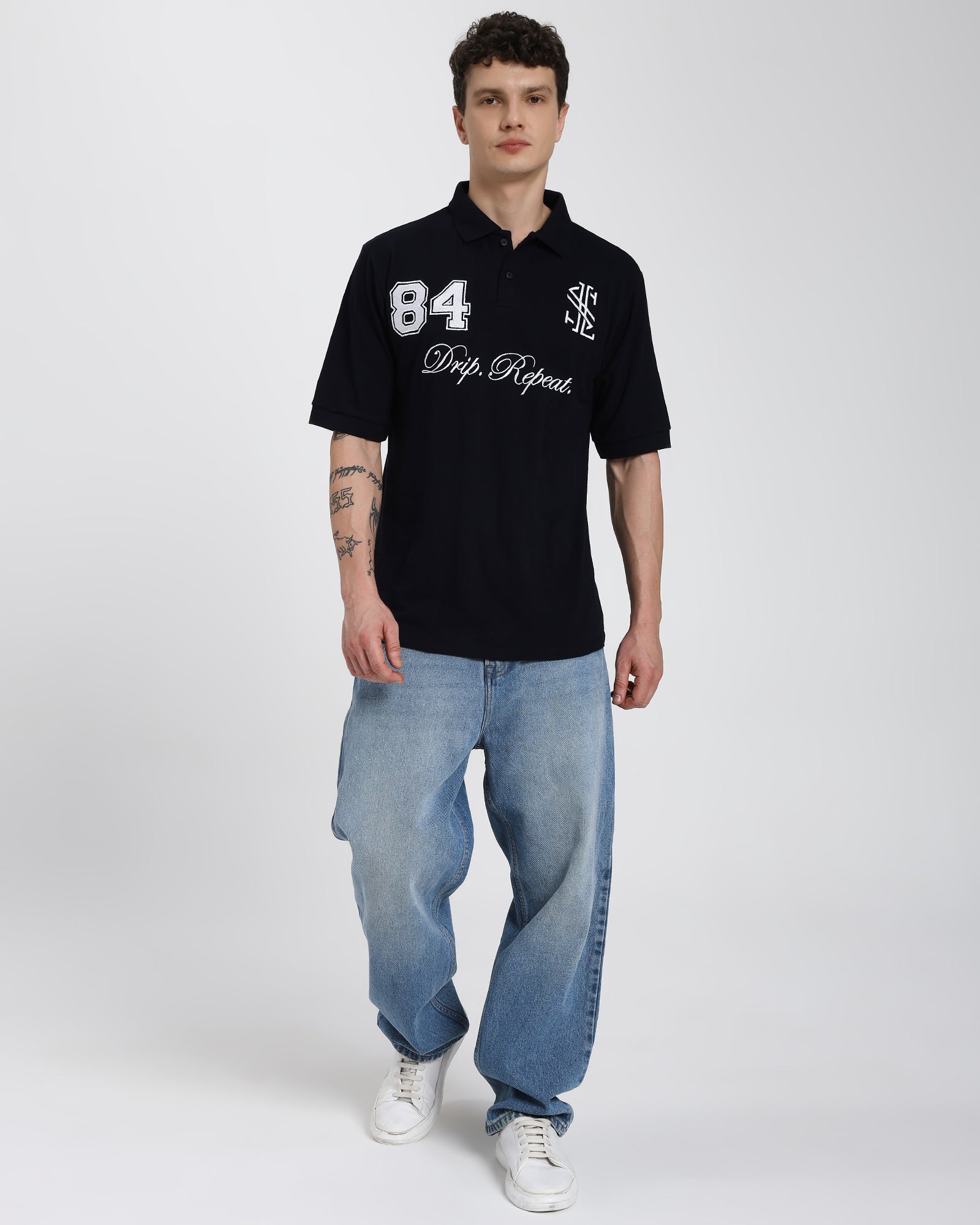 Oversized Polo T-shirt-Black