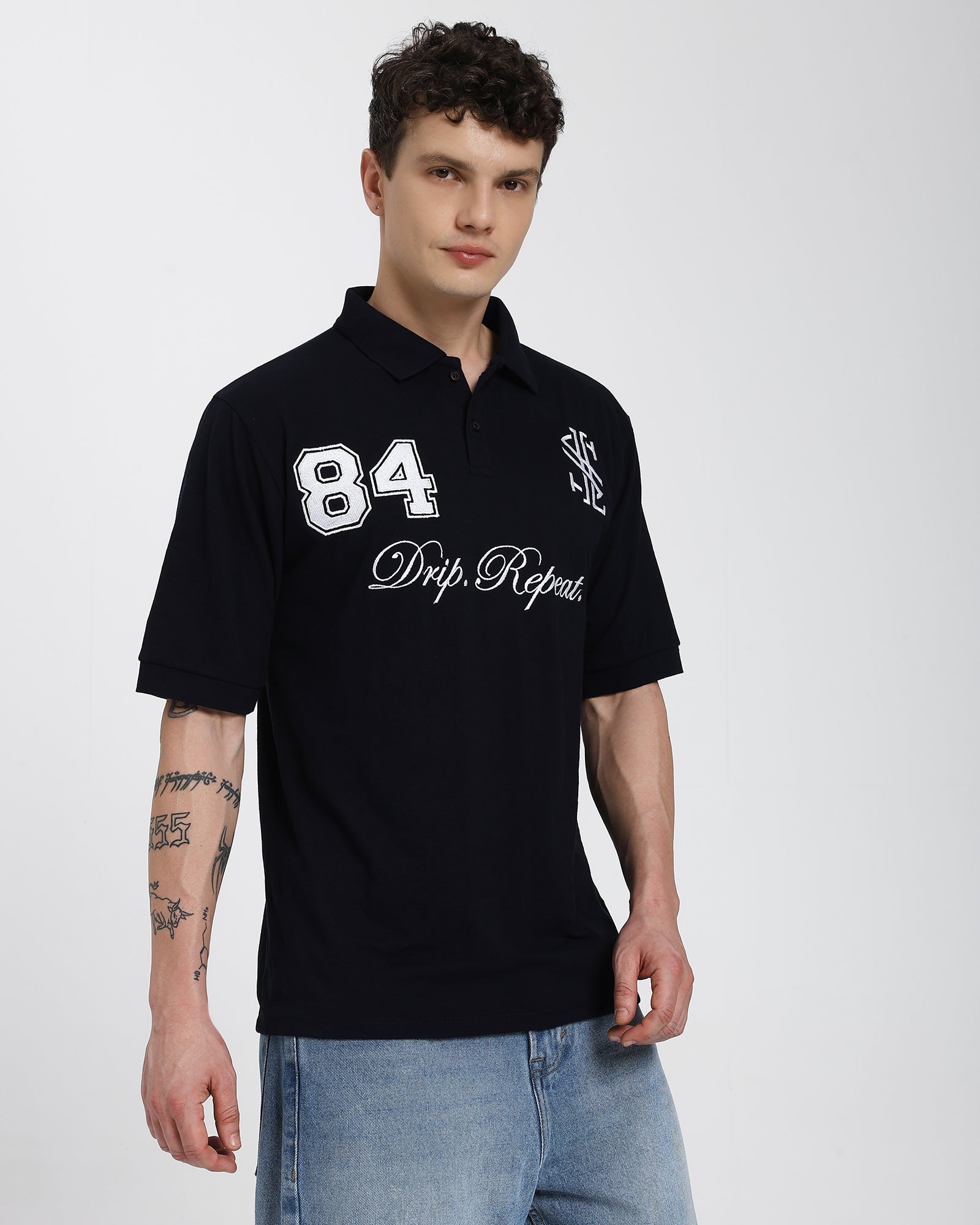 Oversized Polo T-shirt-Black