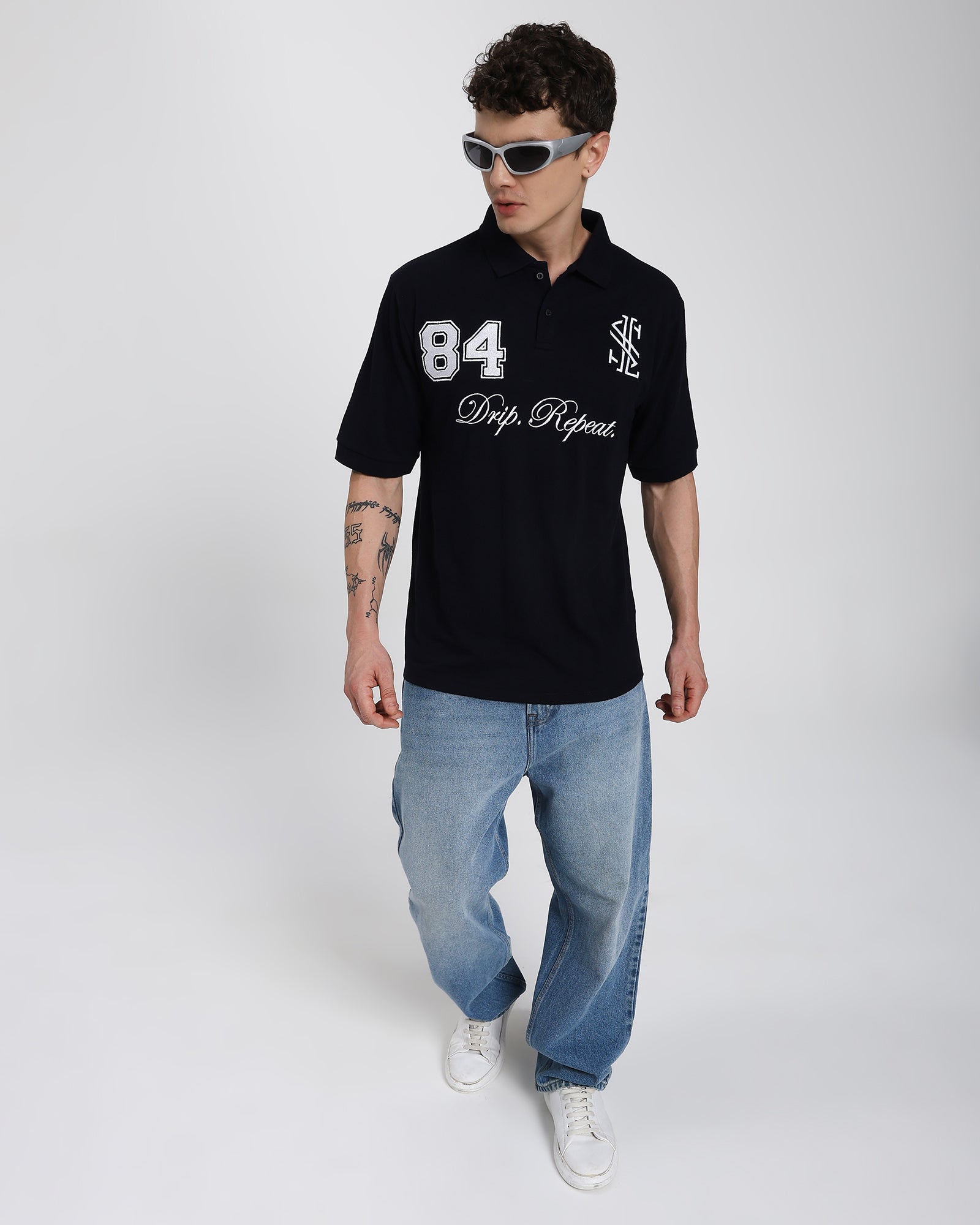 Oversized Polo T-shirt-Black