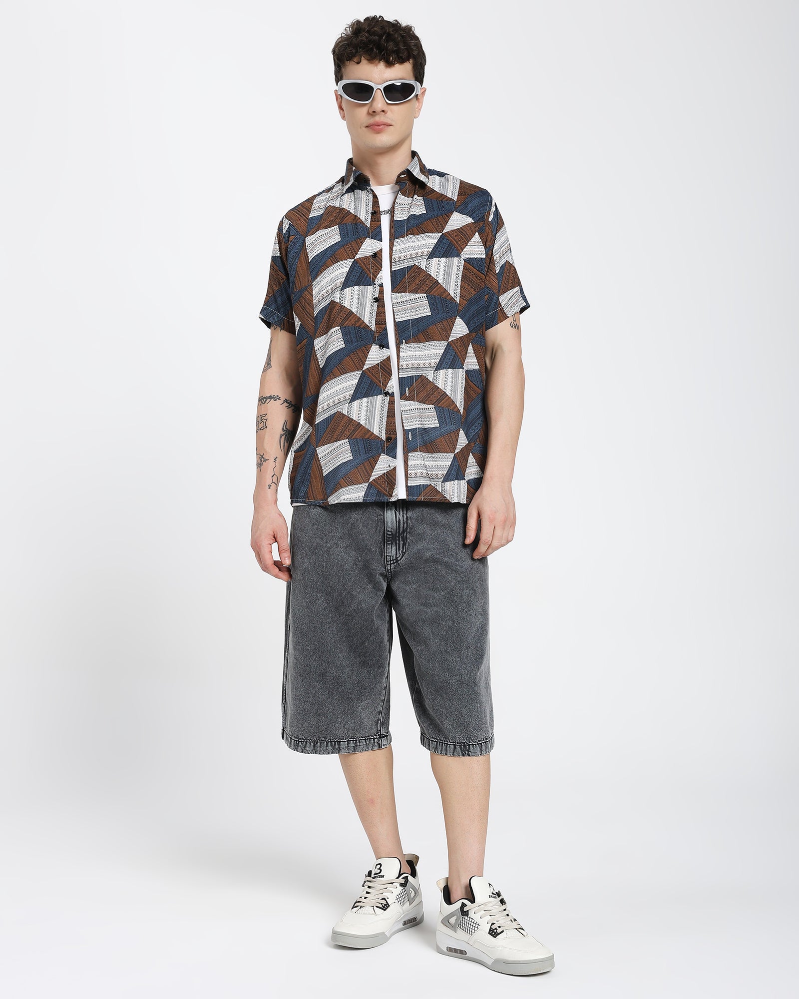 Rayon shirt-Brown With Blue