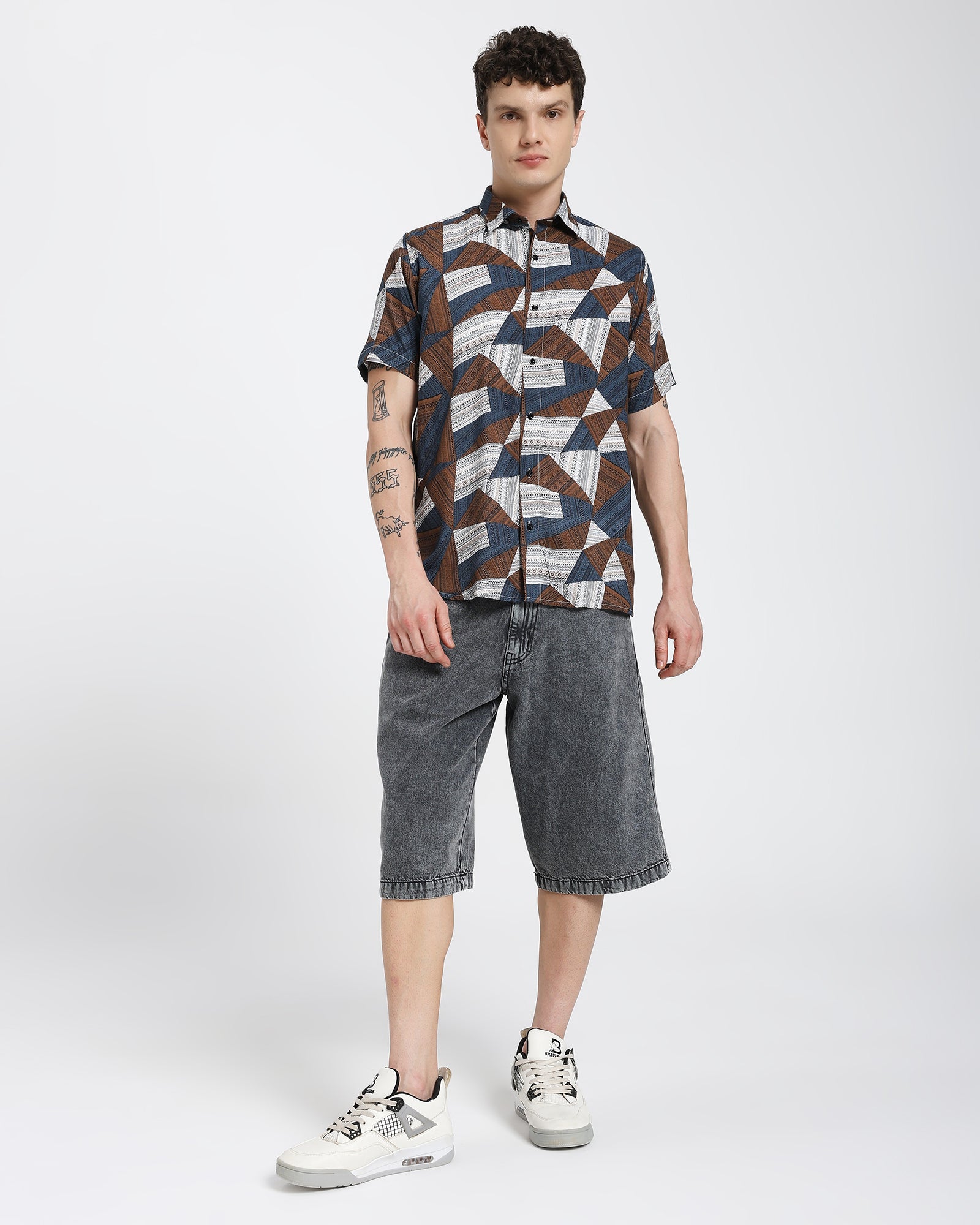 Rayon shirt-Brown With Blue