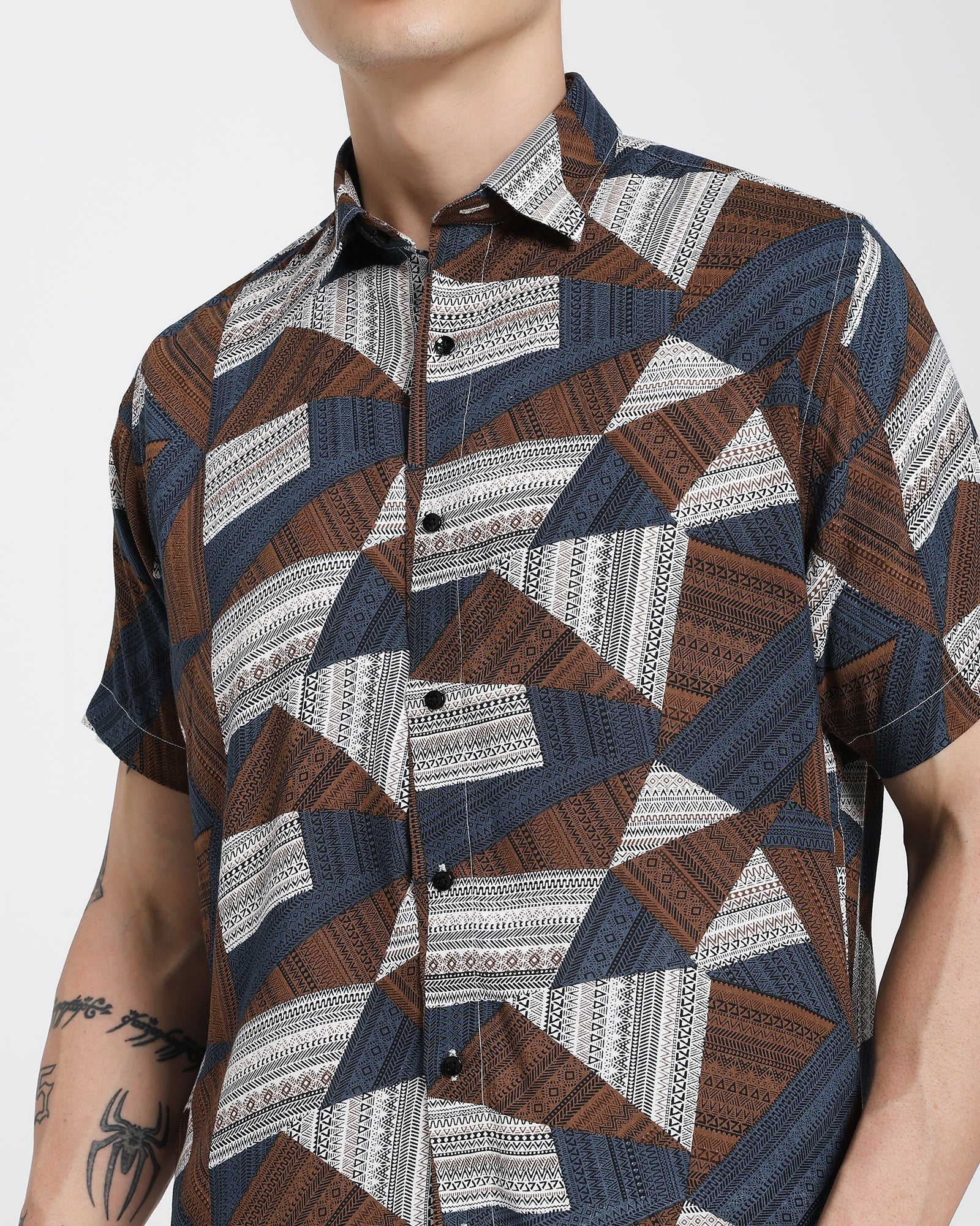 Rayon shirt-Brown With Blue