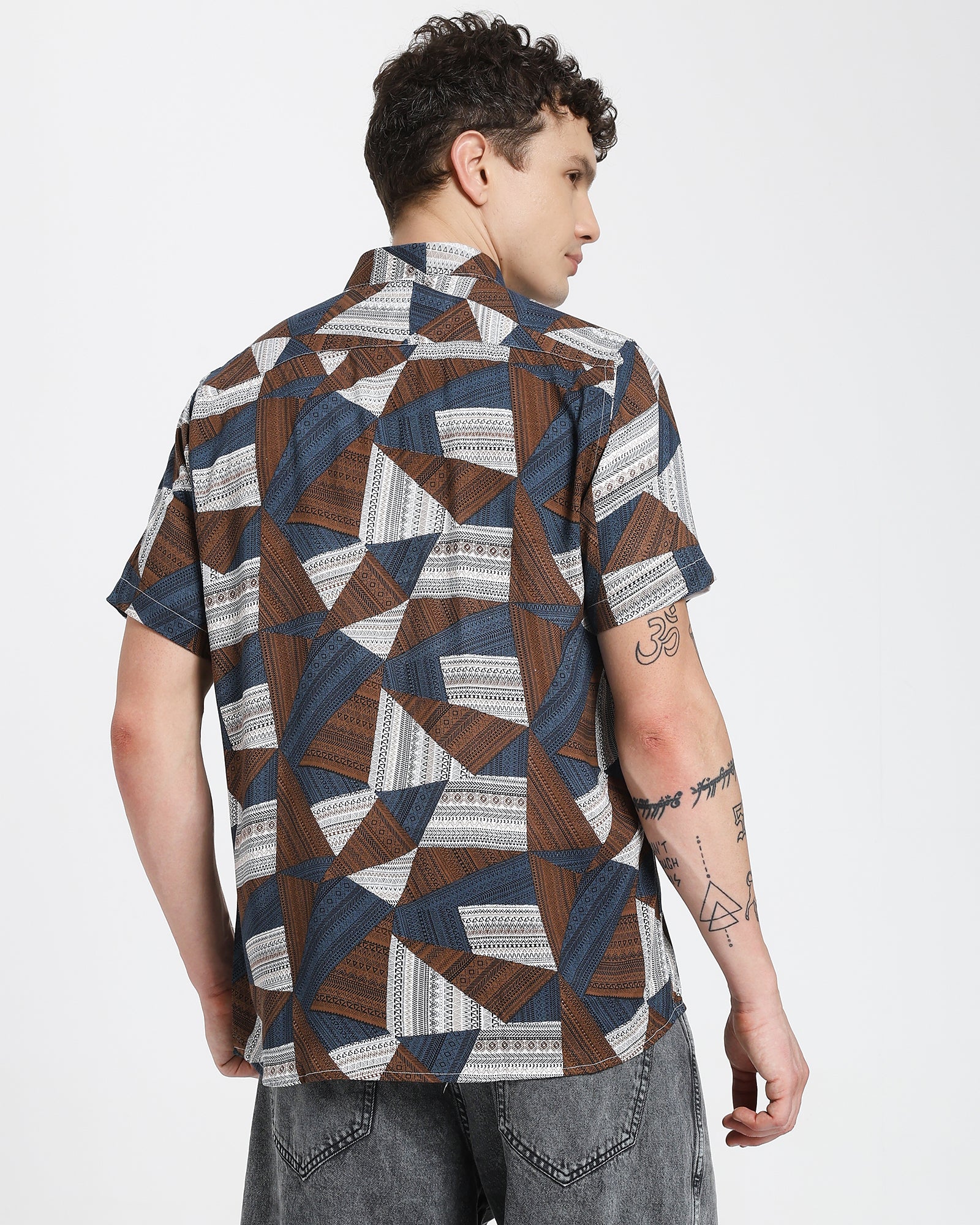 Rayon shirt-Brown With Blue