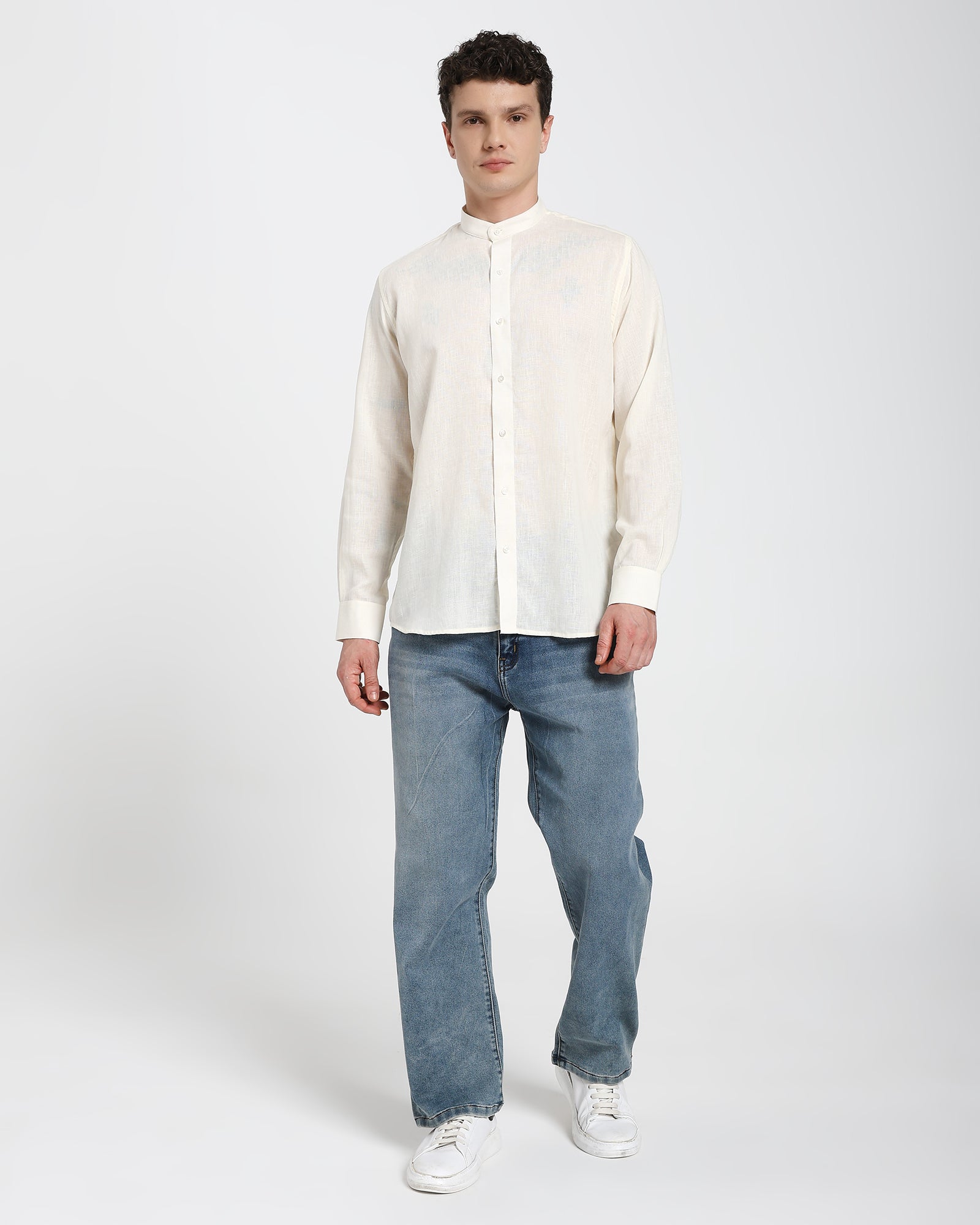 Mandarin collar shirt-Off White