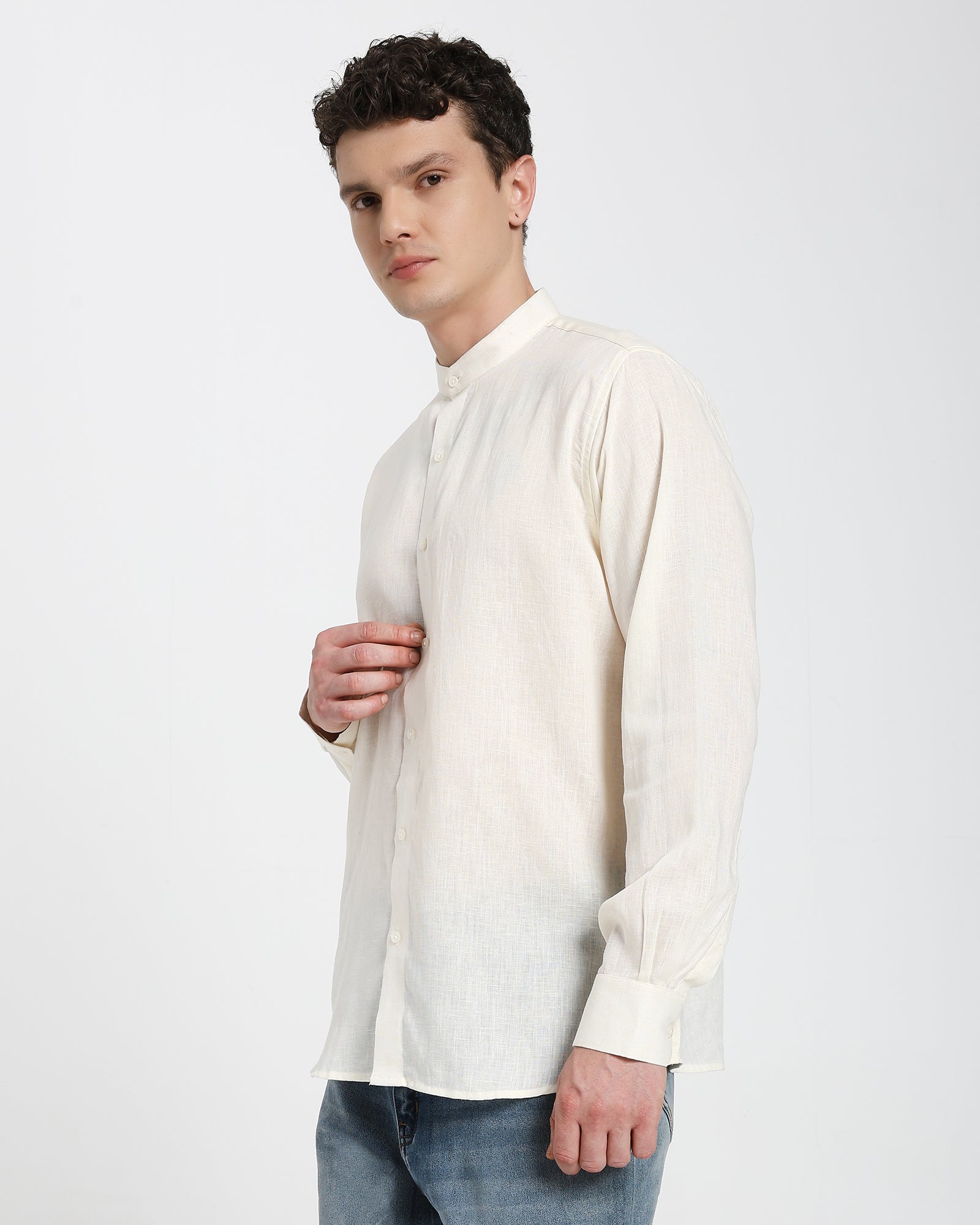 Mandarin collar shirt-Off White