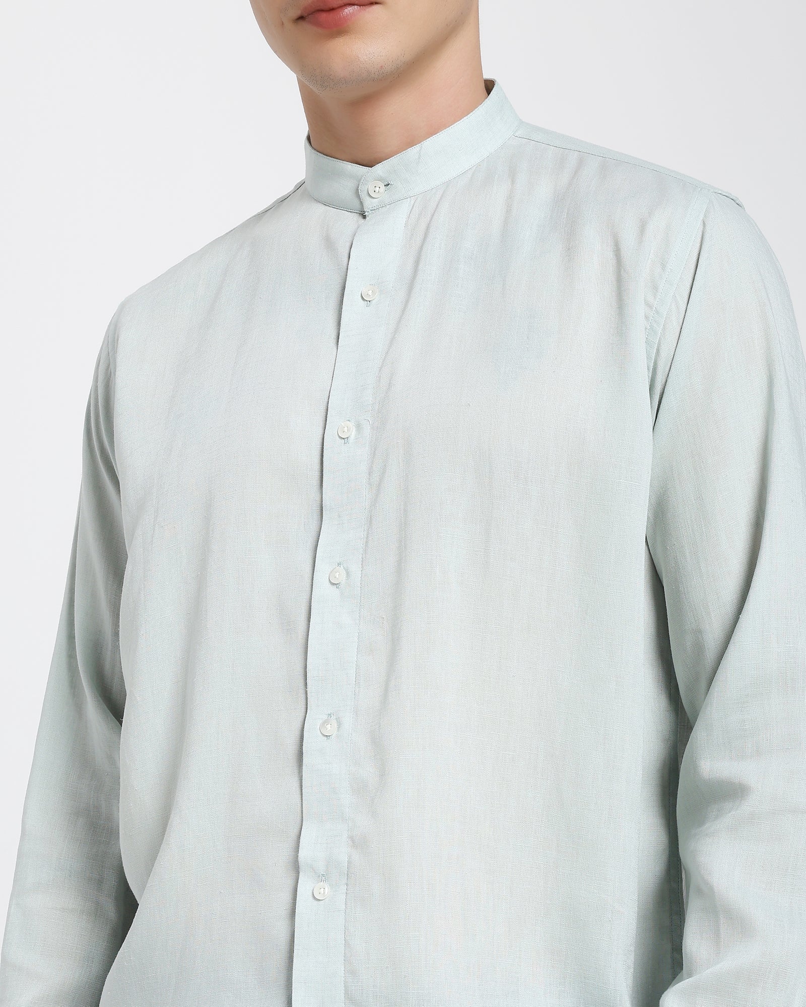 Mandarin collar shirt-Sea Green