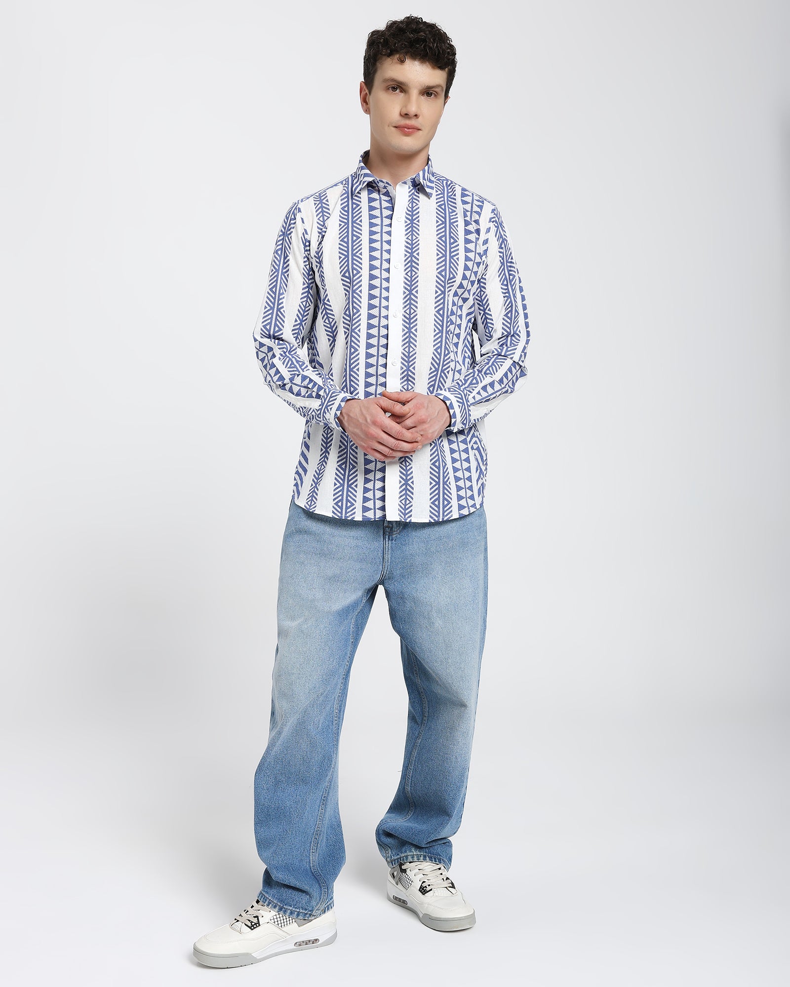 Rayon shirt-Geometric Pattern Blue